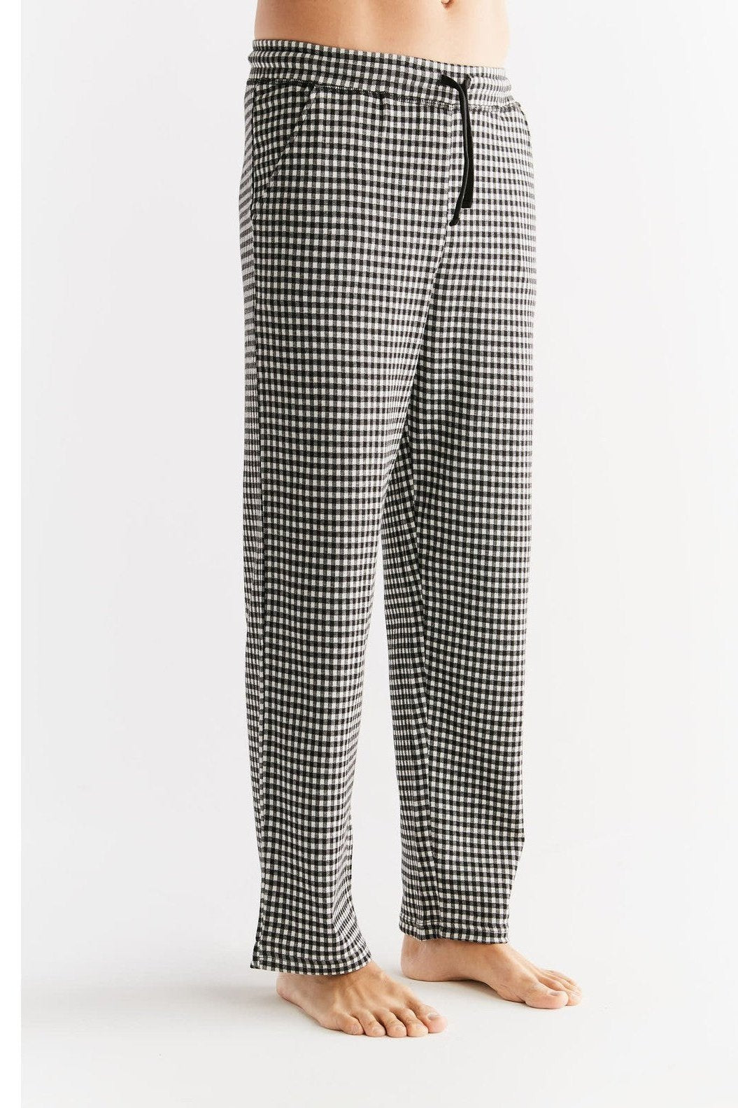 Leela Cotton men vegan Lounge Pants Checkered Black/Grey/Natural