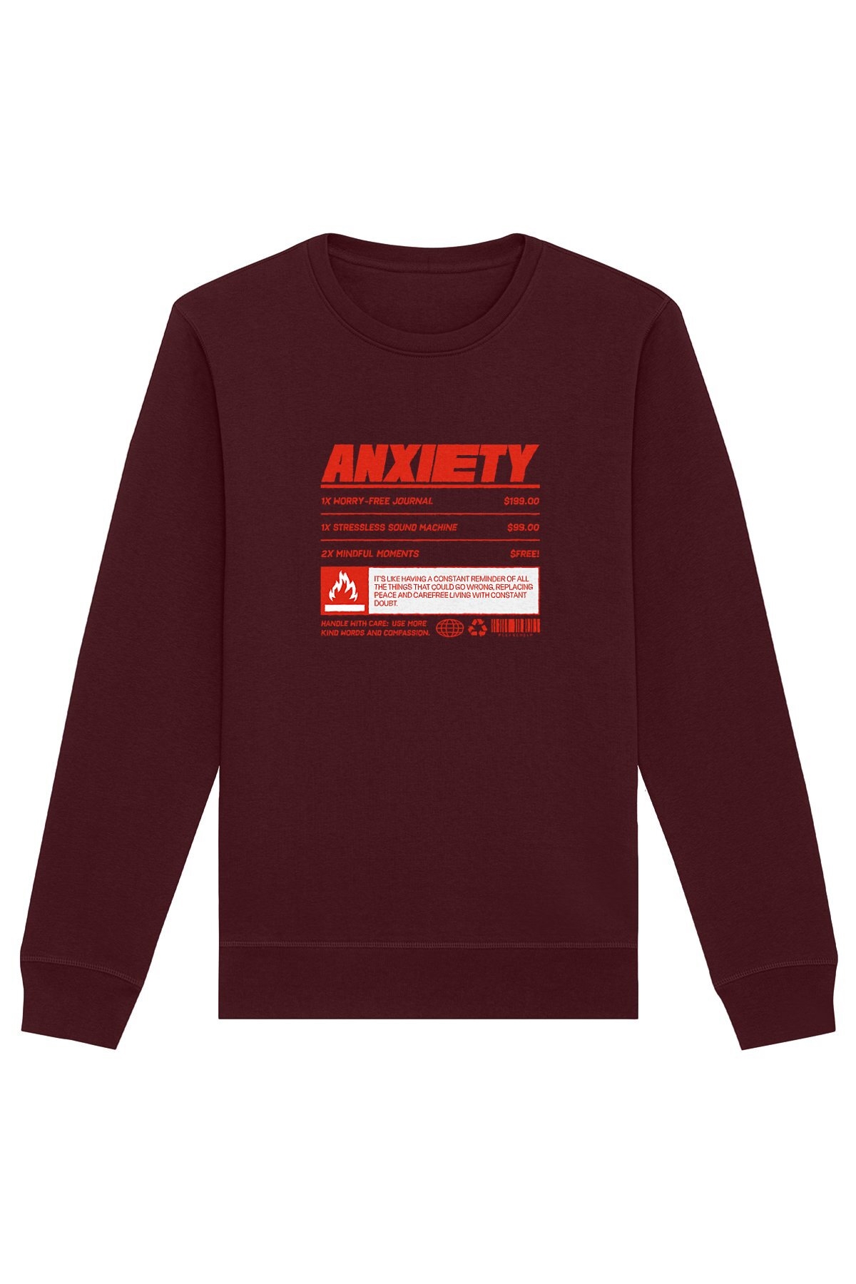 Oat Milk Club Damen vegan Sweatshirt Anxiety Burgundy