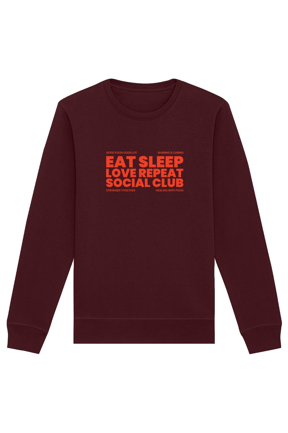 Oat Milk Club Damen vegan Sweatshirt Eat Sleep Love Repeat Burgundy