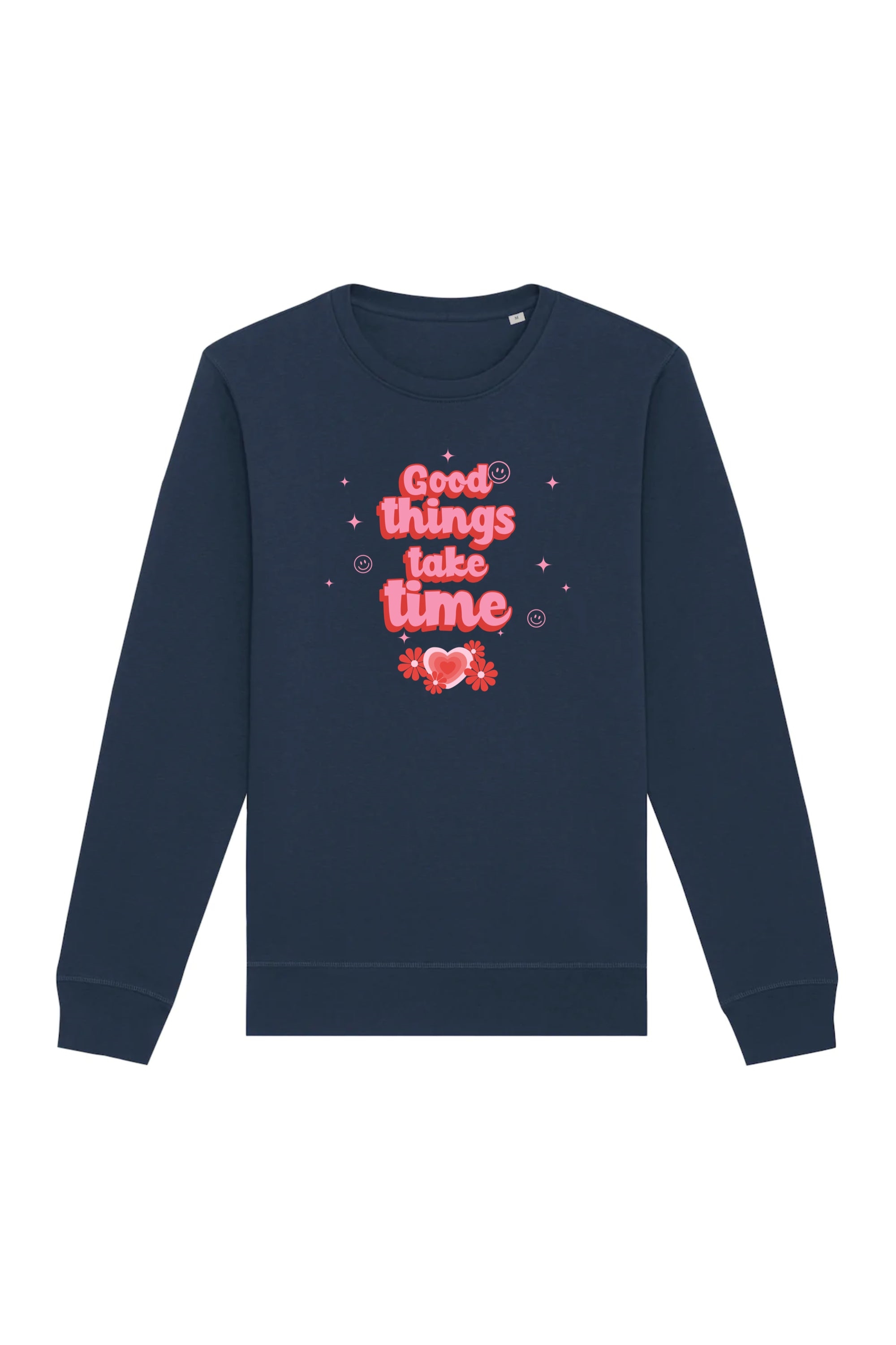Oat Milk Club Damen vegan Sweatshirt Good Things Take Time Unisex Marineblau