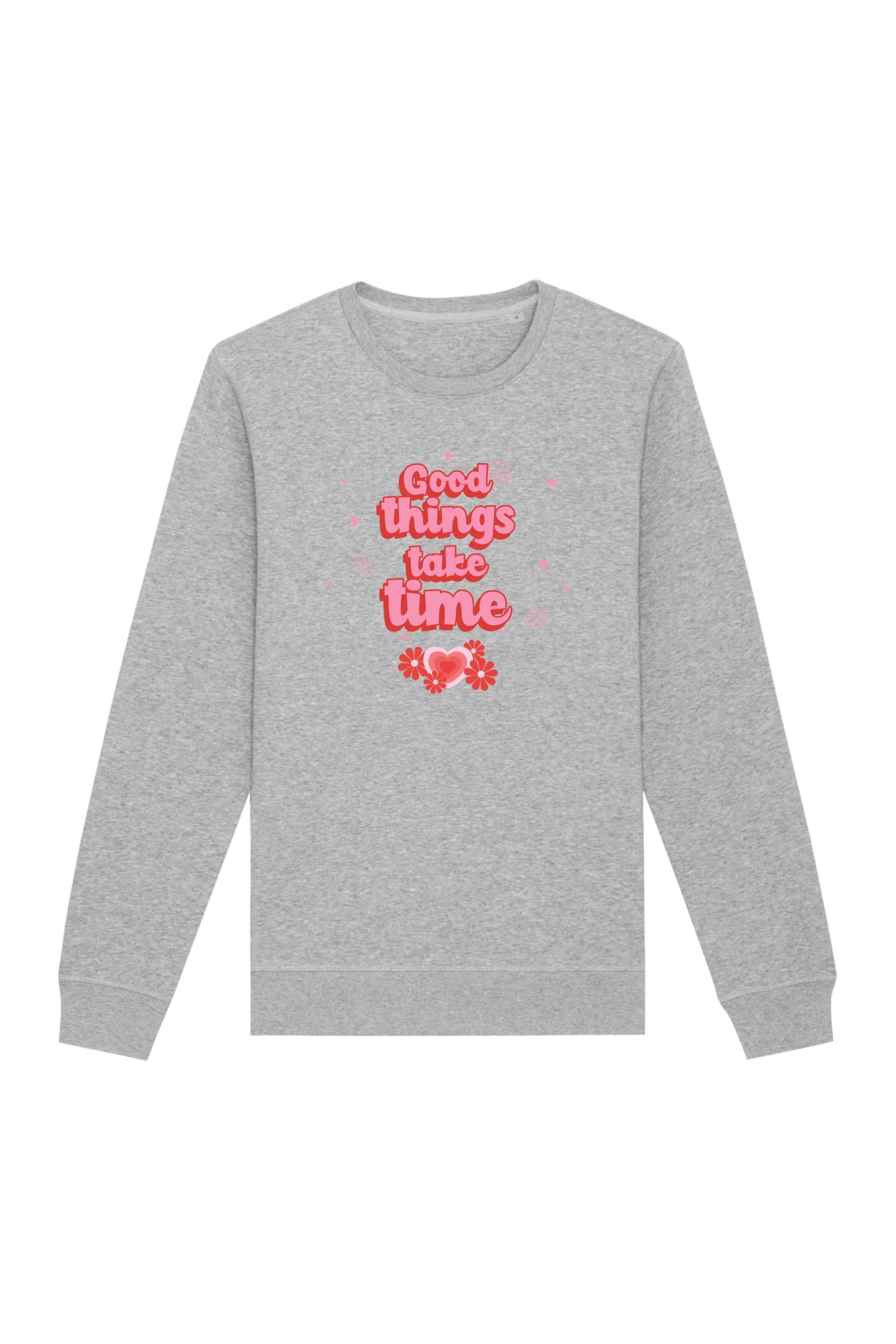 Oat Milk Club Damen vegan Sweatshirt Good Things Take Time Unisex Grau