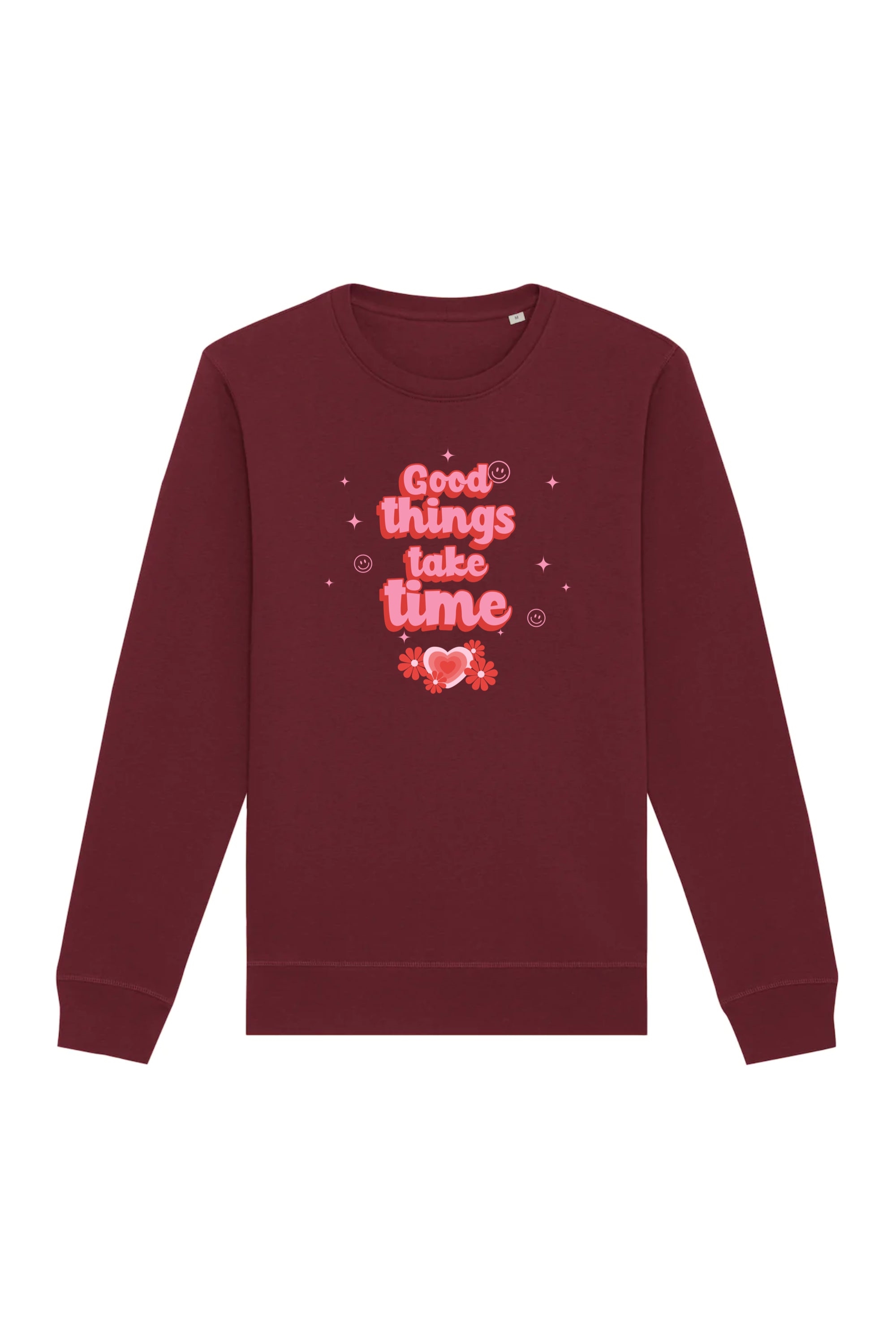 Oat Milk Club Damen vegan Sweatshirt Good Things Take Time Unisex Maroon