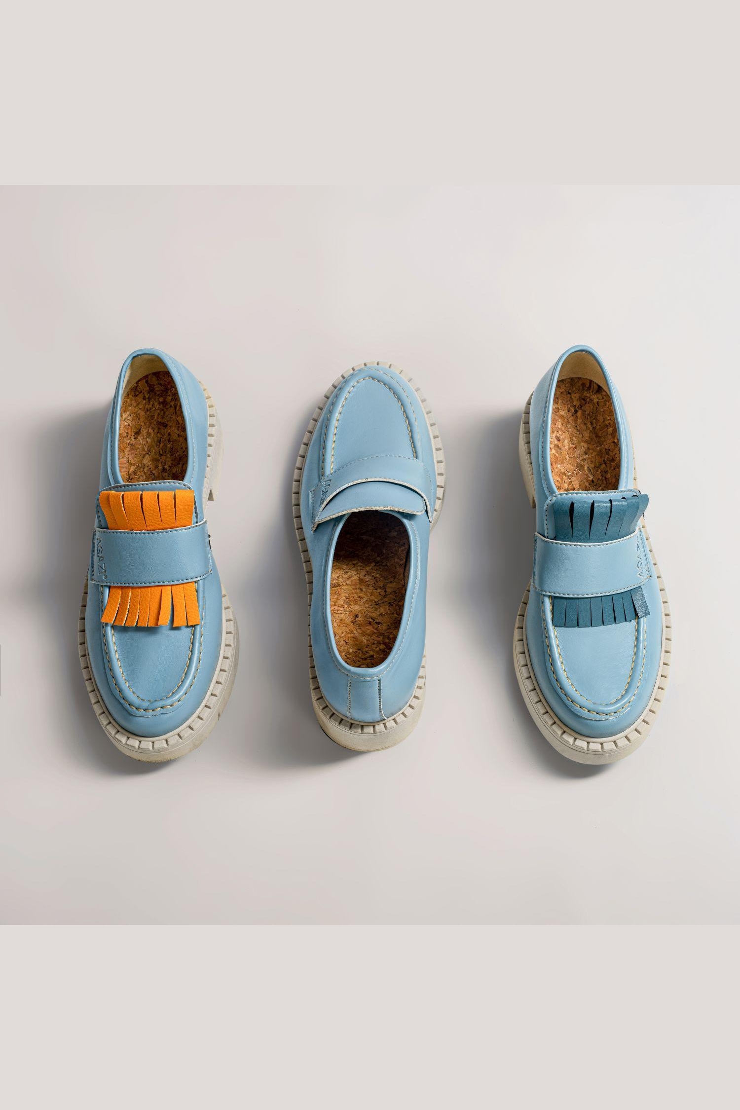 AGAZI Damen vegan 3 In 1 Loafers Diane Himmelblau