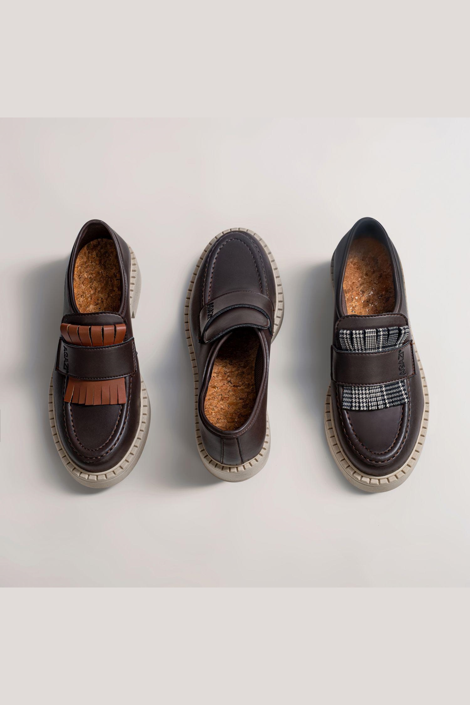 AGAZI Damen vegan 3 In 1 Loafers Diane Leichte Sohle Schokoladenbraun