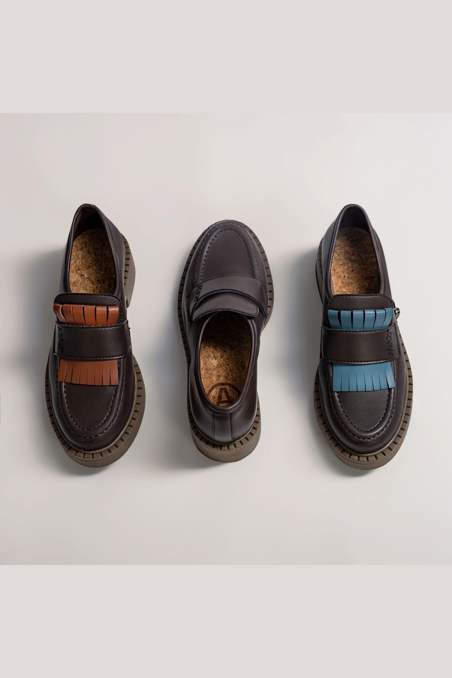 AGAZI Damen vegan 3 In 1 Loafers Diane Dunkle Sohle Schokoladenbraun
