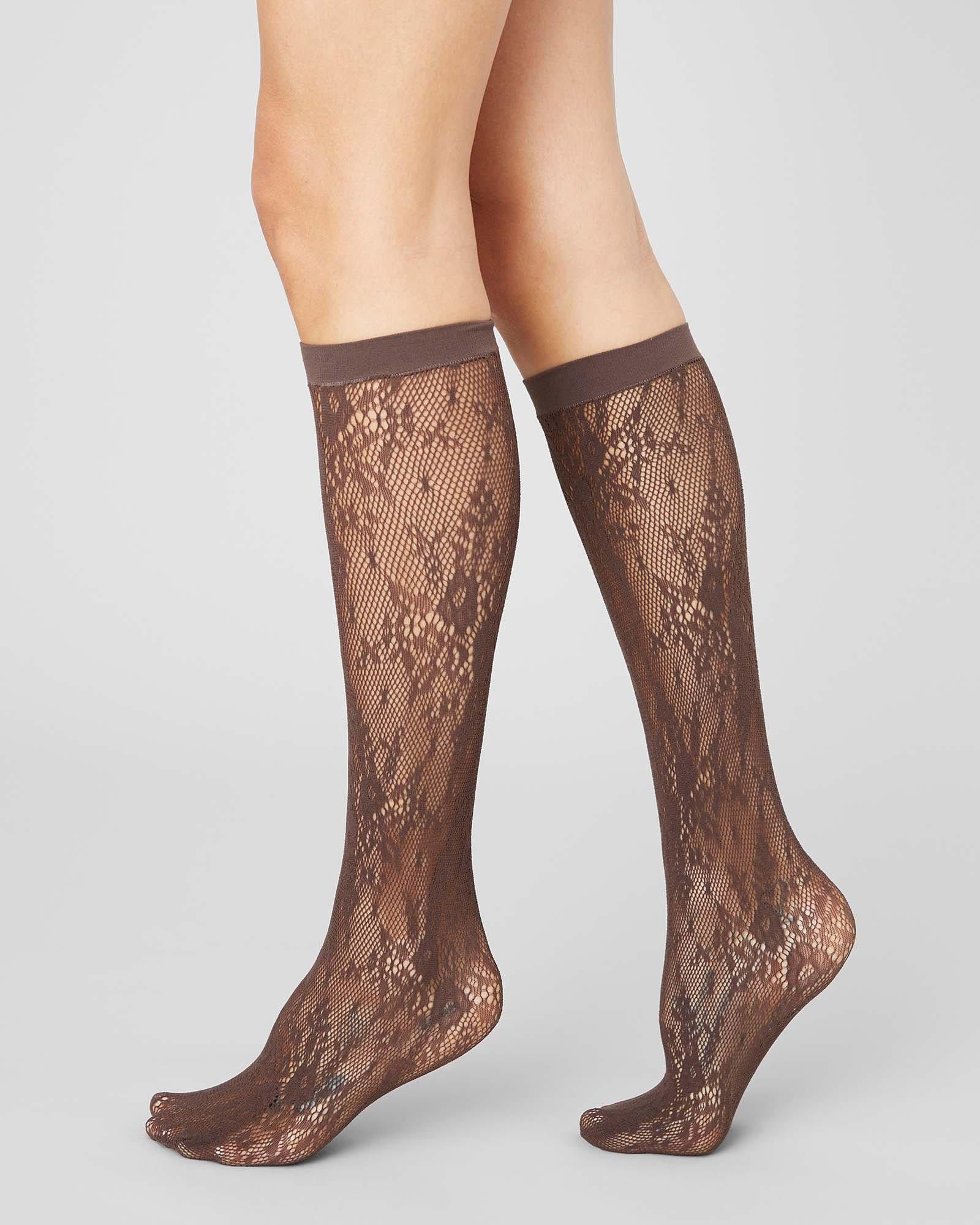Swedish Stockings womens vegan Knee Highs Lace Rosa Dark Brown