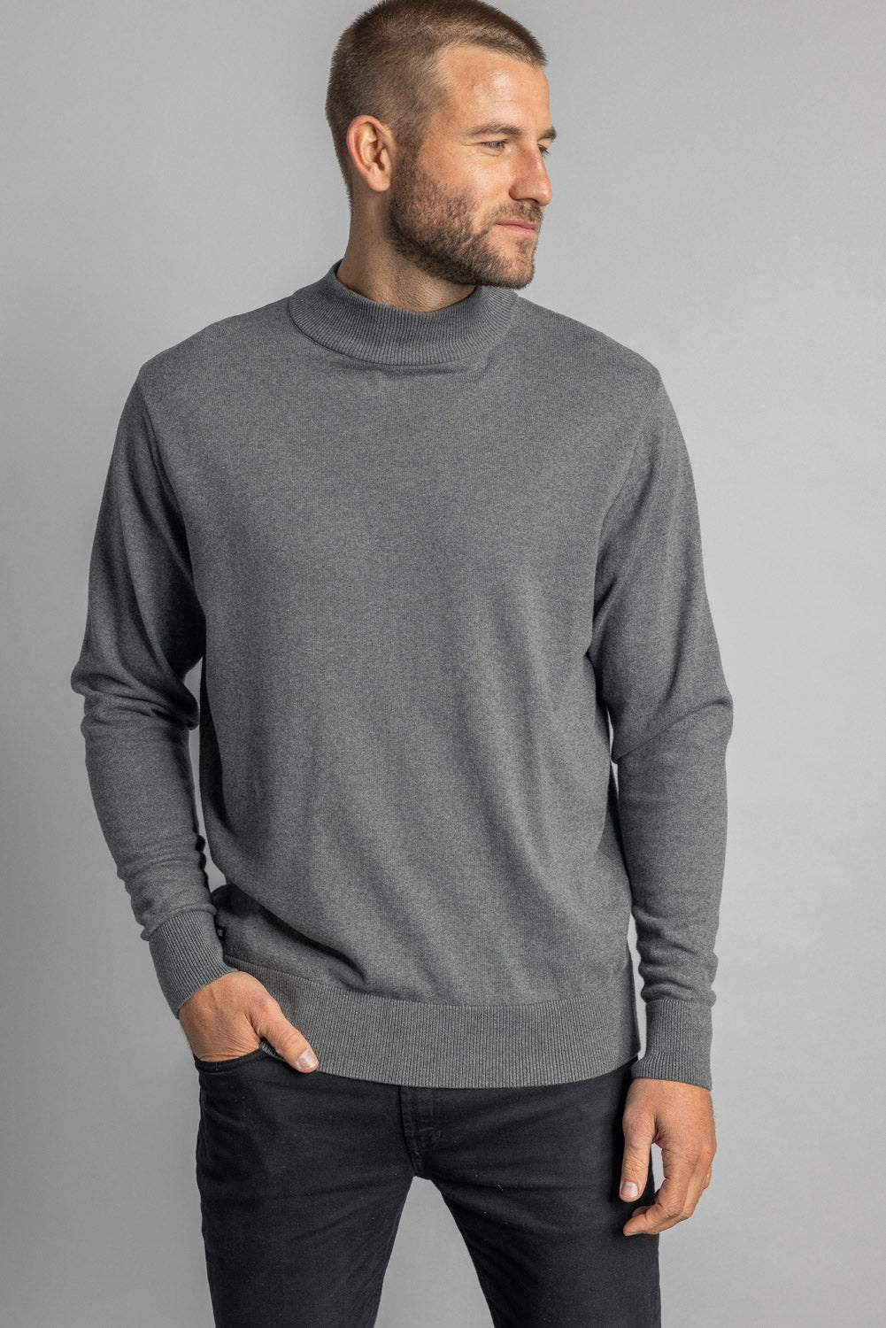 DIRTS men vegan Pullover Mock Neck Grey