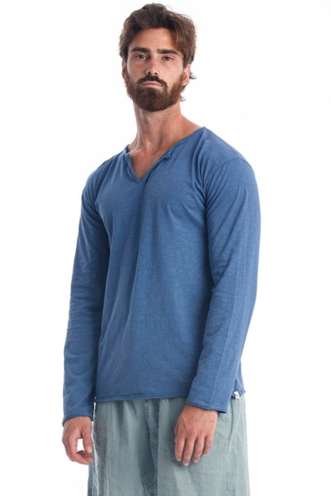 RAVENS VIEW IBIZA Herren vegan T-Shirt Lange Ärmel Eros Indigo Blau