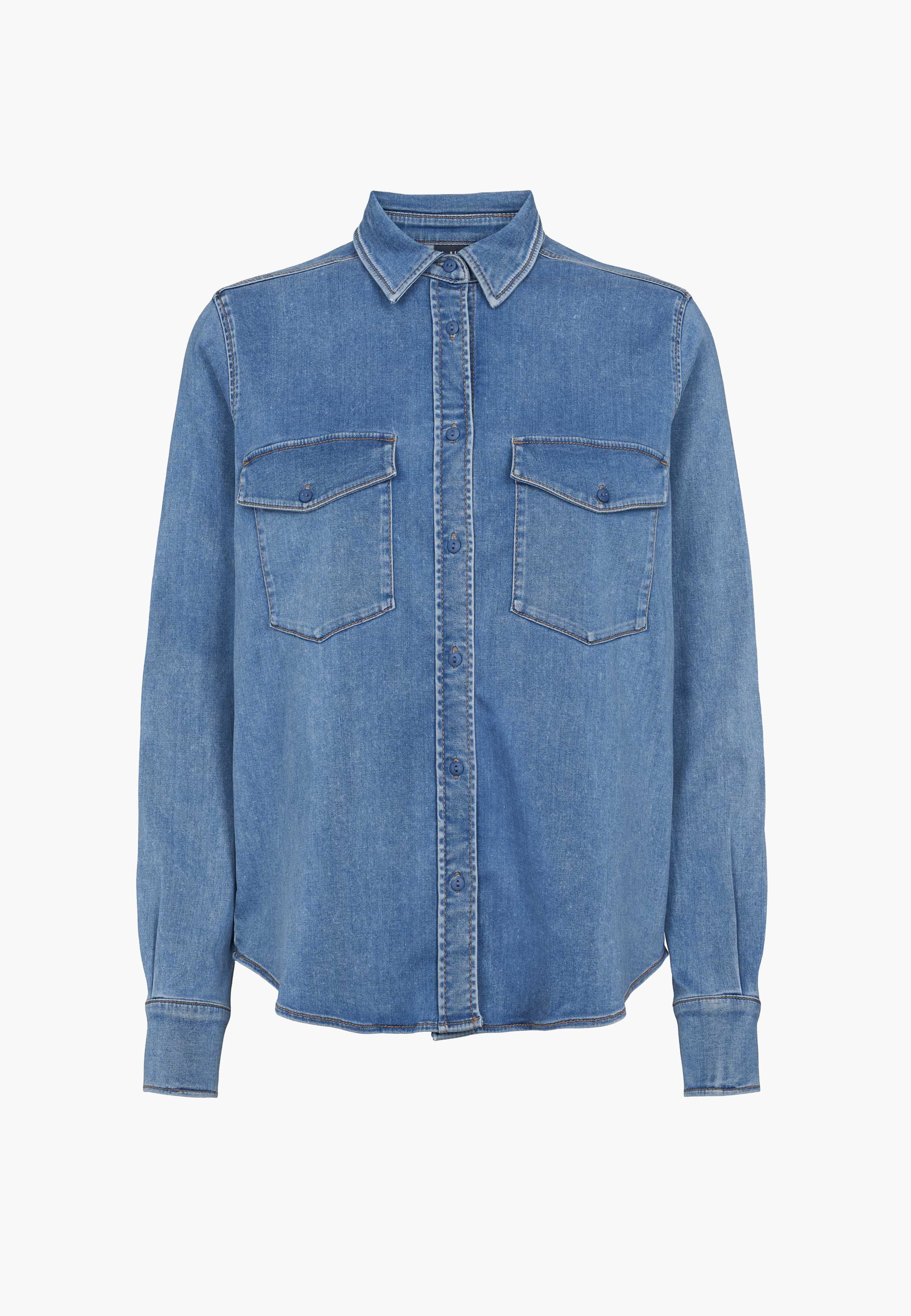 LAURIE womens vegan Denim Shirt Vitta Ls Washed Blue Denim