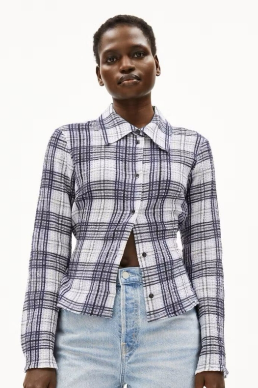 ARMEDANGELS Damen vegan Bluse Fjaania Check Blau