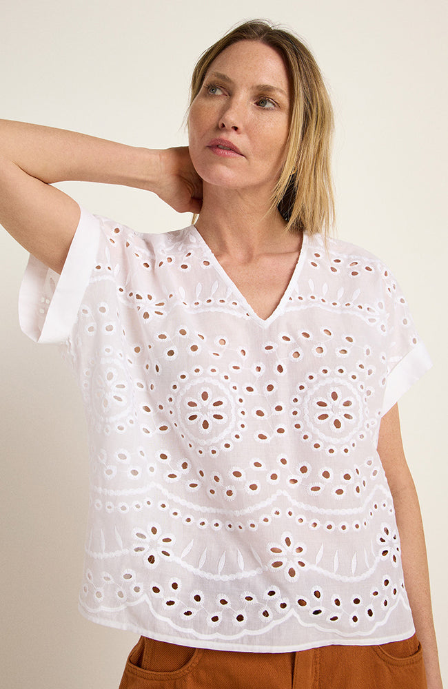 Lanius womens vegan Blouse Broderie White