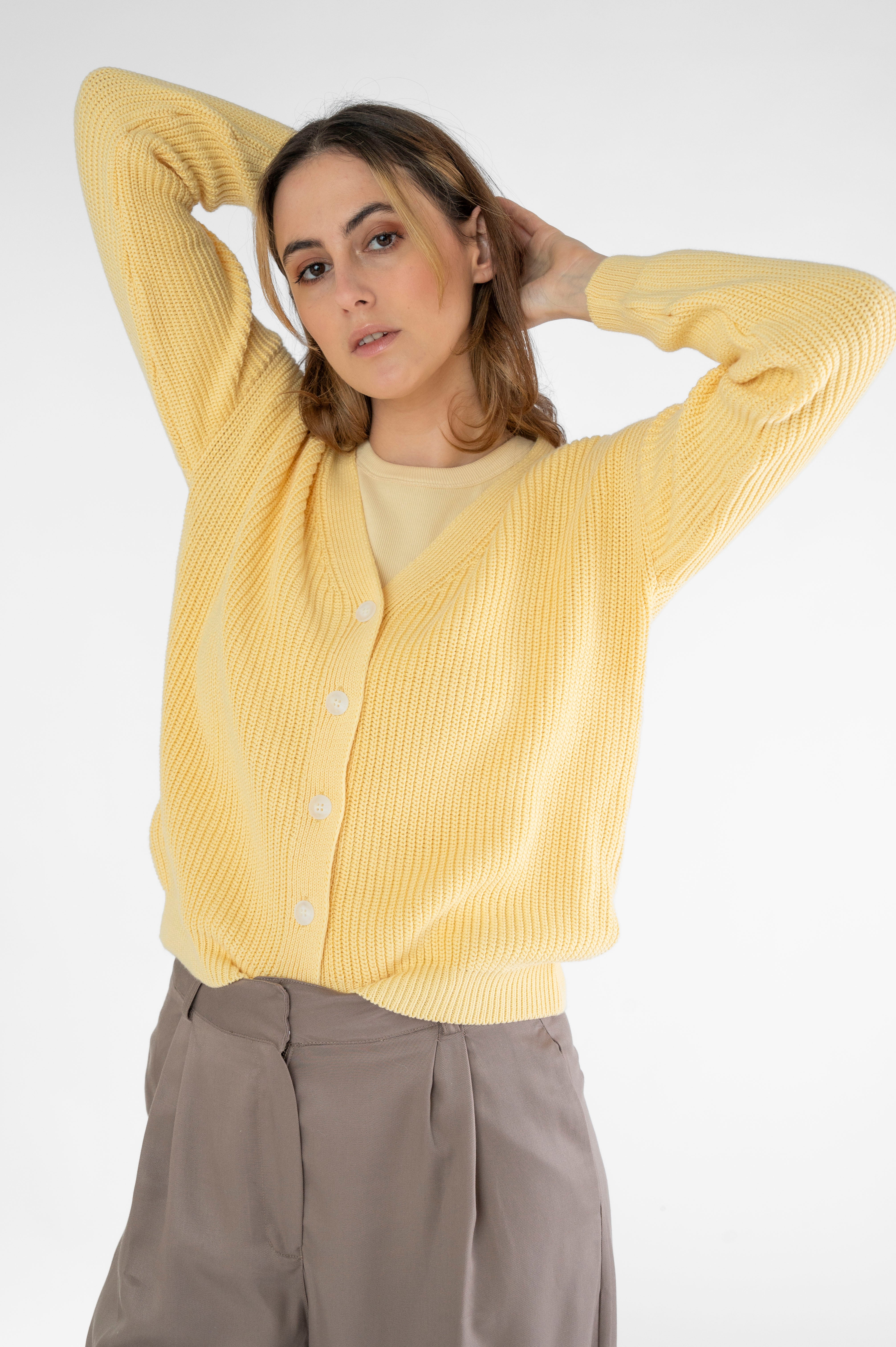 STORY OF MINE Damen vegan Kurze Strickjacke Gelb