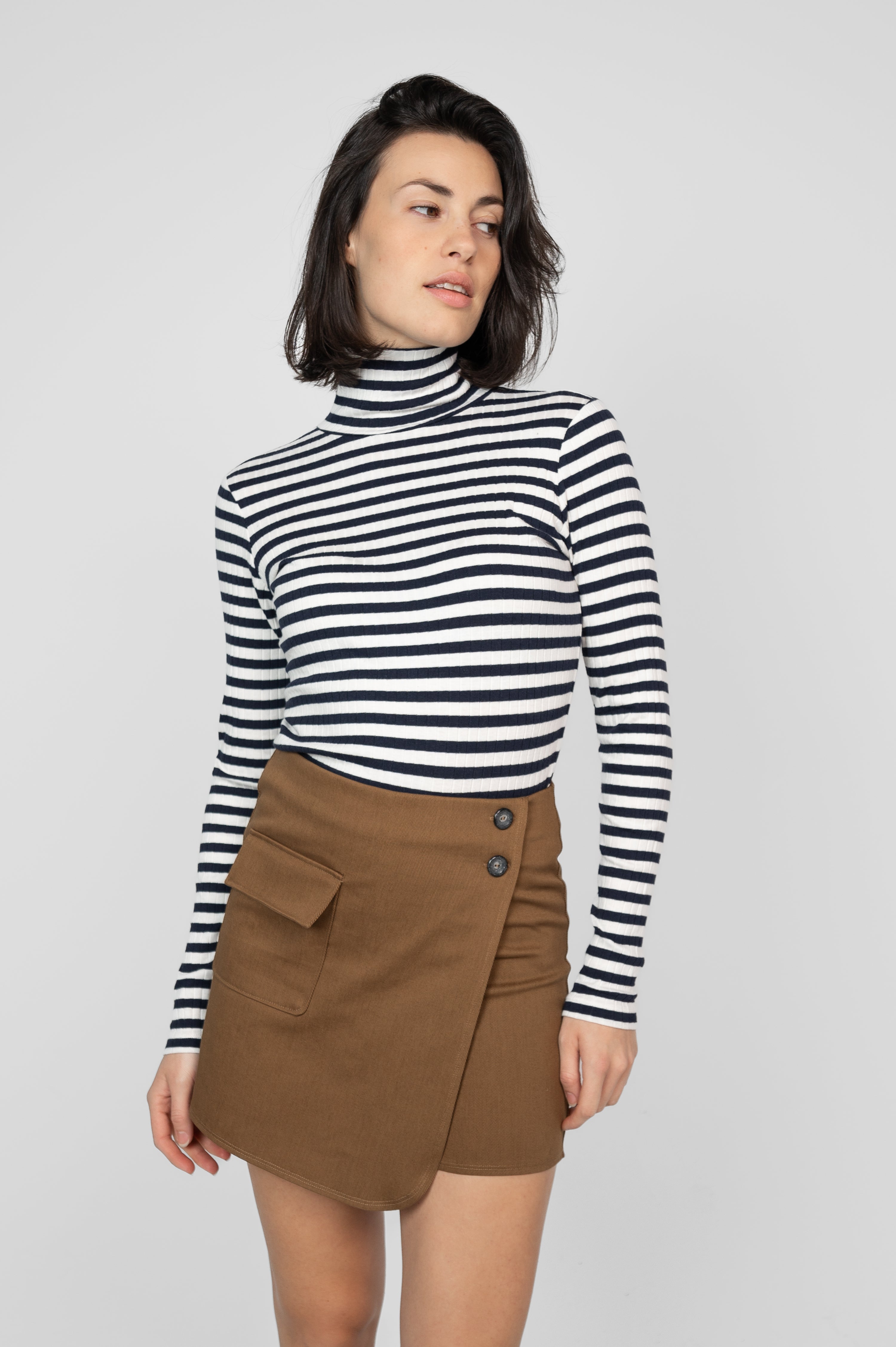STORY OF MINE Damen vegan Rollkragenpullover Langarmgestreift Navy