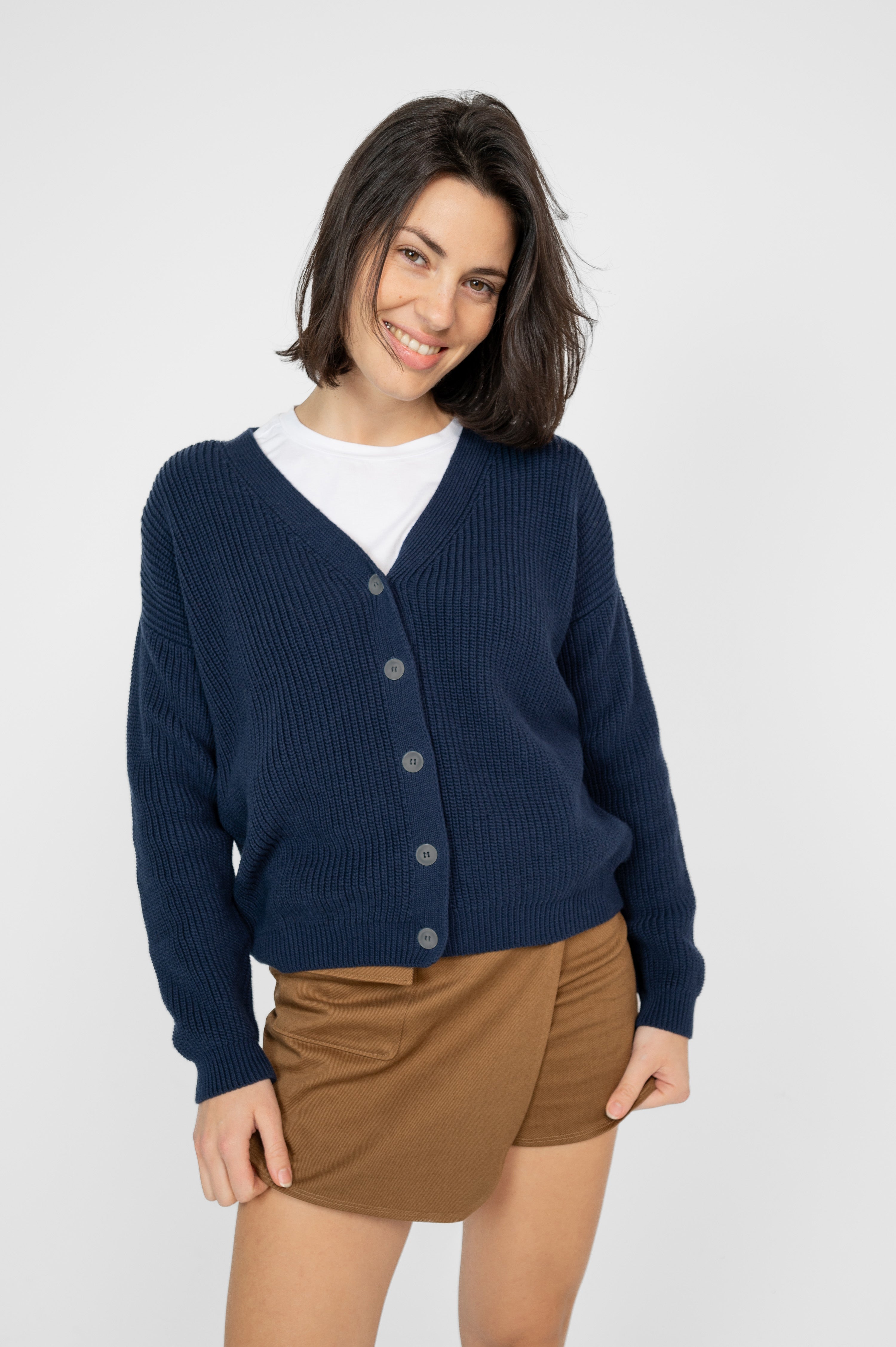 STORY OF MINE Damen vegan Kurze Strickjacke Navy