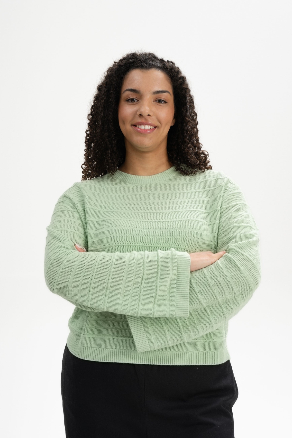 MELA Damen vegan Strickpullover Strukturiert Jalidi FrÃ¼hling nge GrÃ¼n