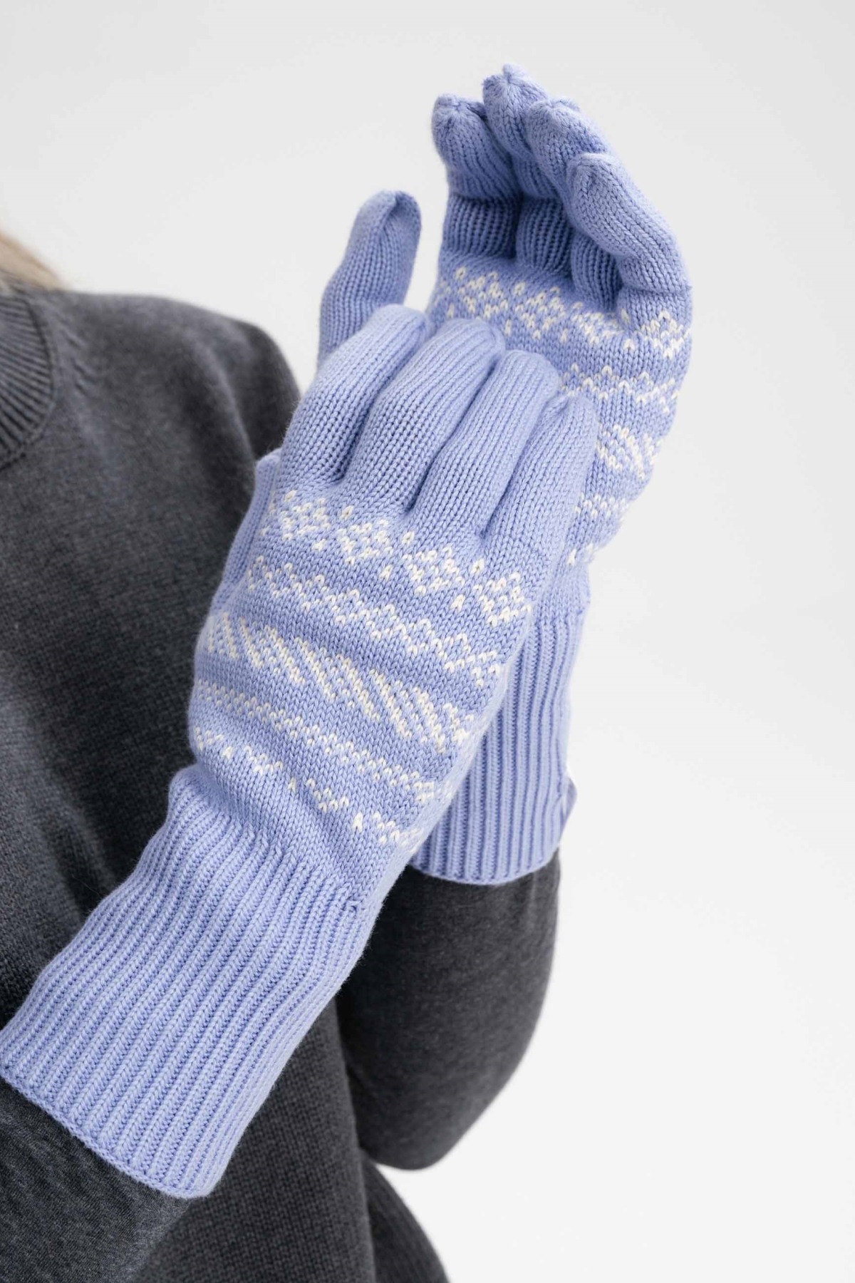 MELA men vegan Knitted Gloves Unisex Rishi Forgetmenot Patterned Blue