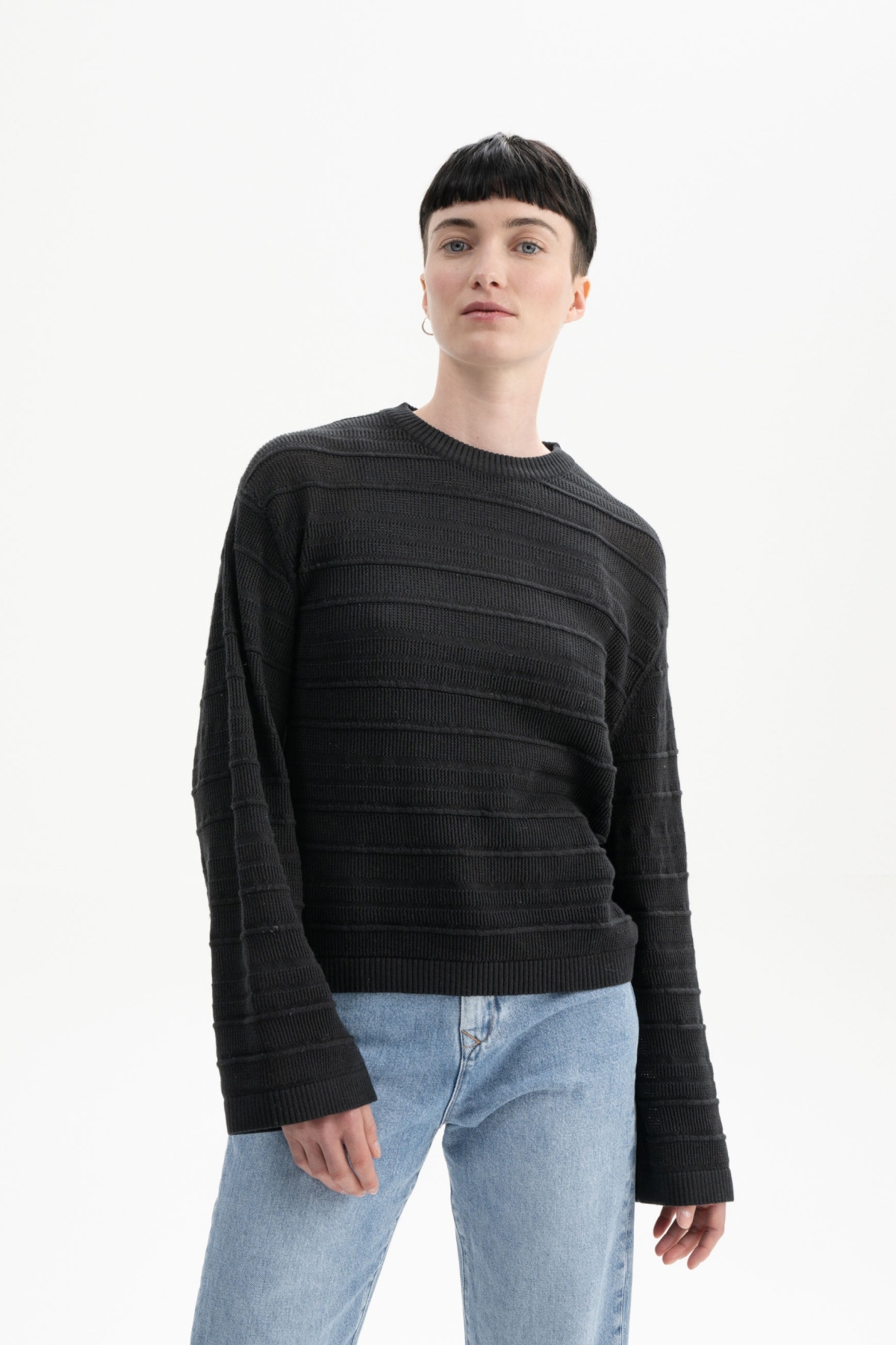MELA Damen vegan Strickpullover Strukturiert Jalidi Schwarz