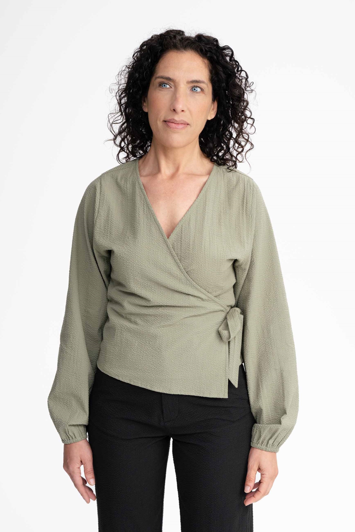 MELA Damen vegan Wickelbluse Lilam Thymian