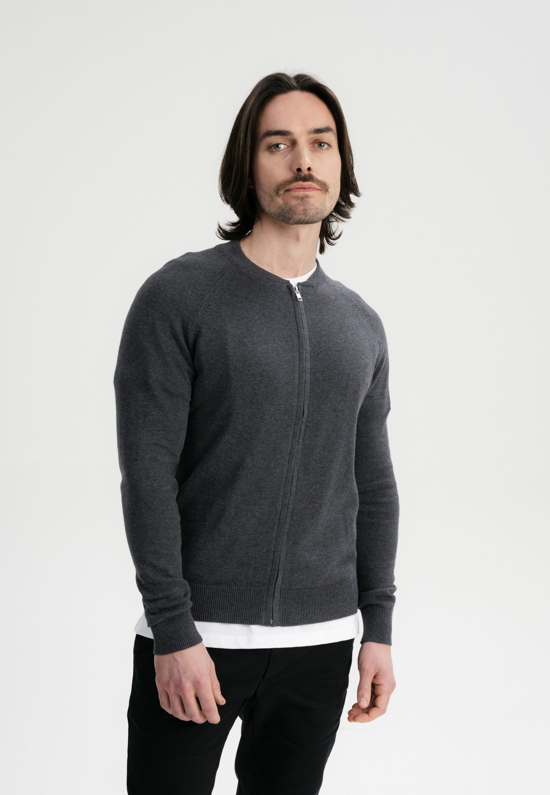 MELA men vegan Knitted Jacket Shamial Anthracite Melange Dark Grey