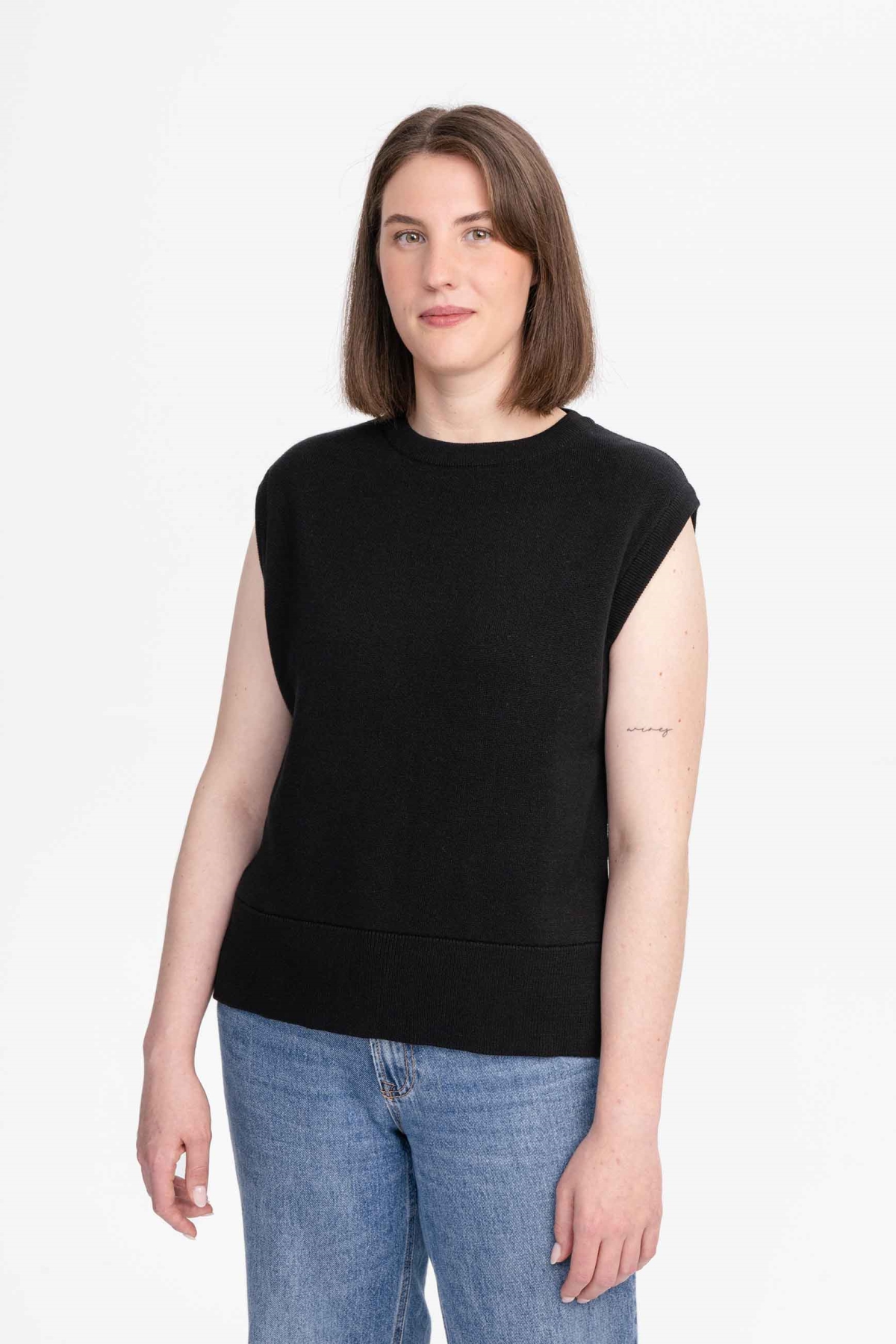 Image of MELA dames vegan Vest Jacquard Knit Jamuna Zwart