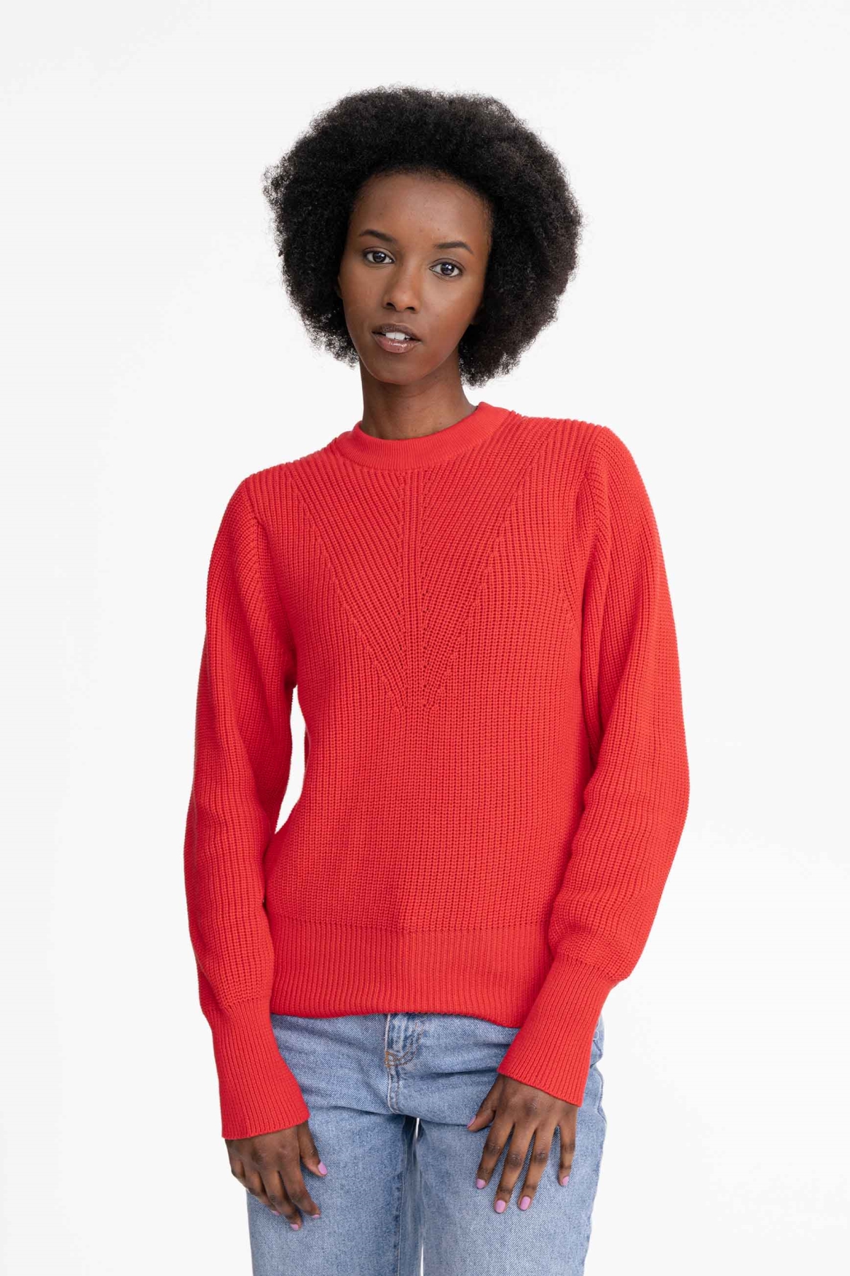 MELA Damen vegan Strickpullover Gauri Mohnrot