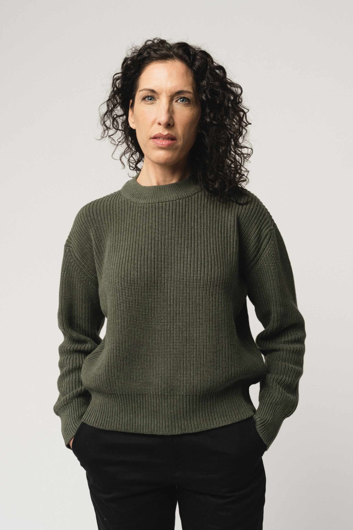 MELA Damen vegan Rippenstrickpullover Manika GrÃ¼n nge