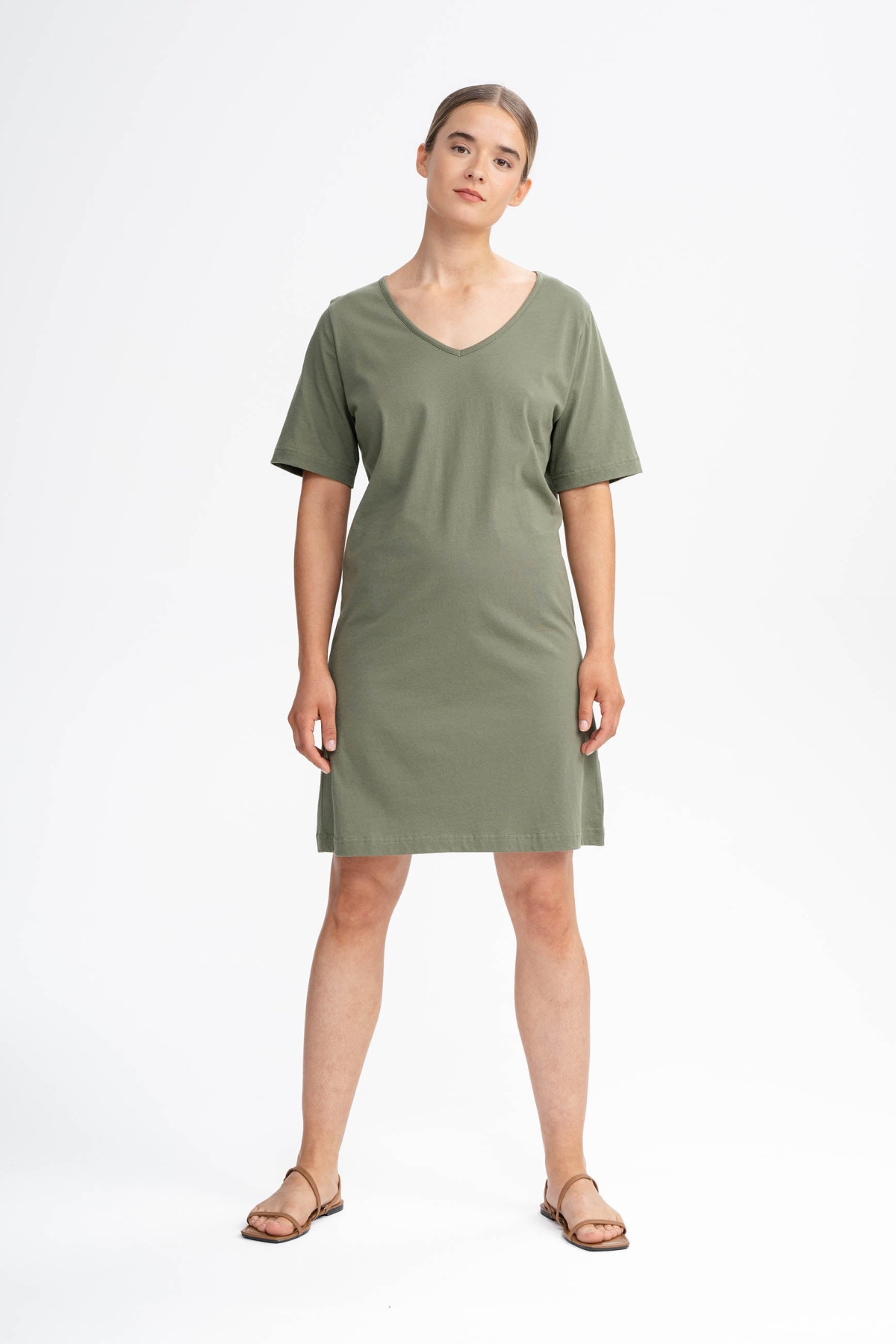 MELA womens vegan Dress V-Neck Janitra Thyme Green