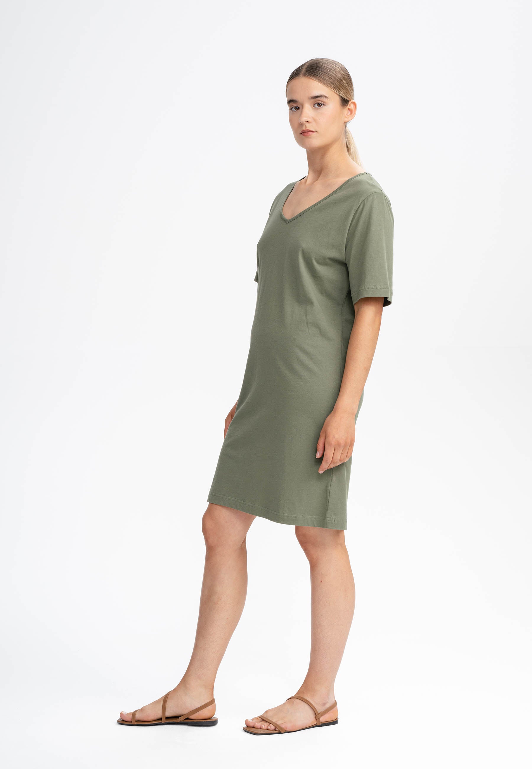 MELA womens vegan Dress V-Neck Janitra Thyme Green