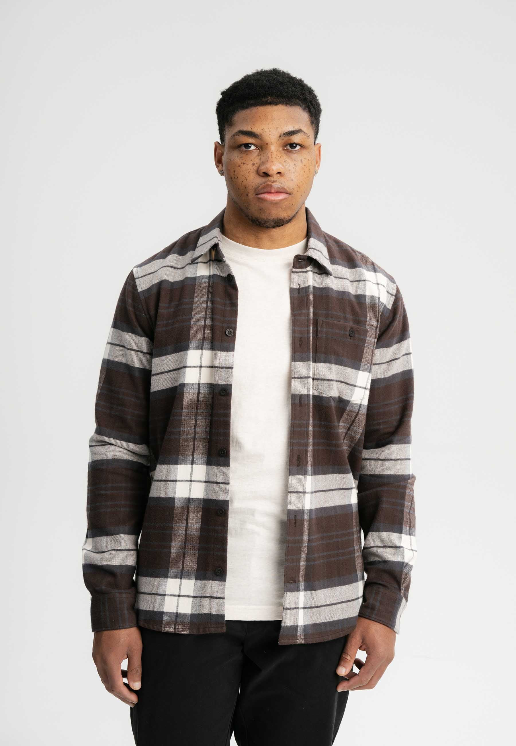 MELA Flannel Shirt Sahel Check Dark Brown 