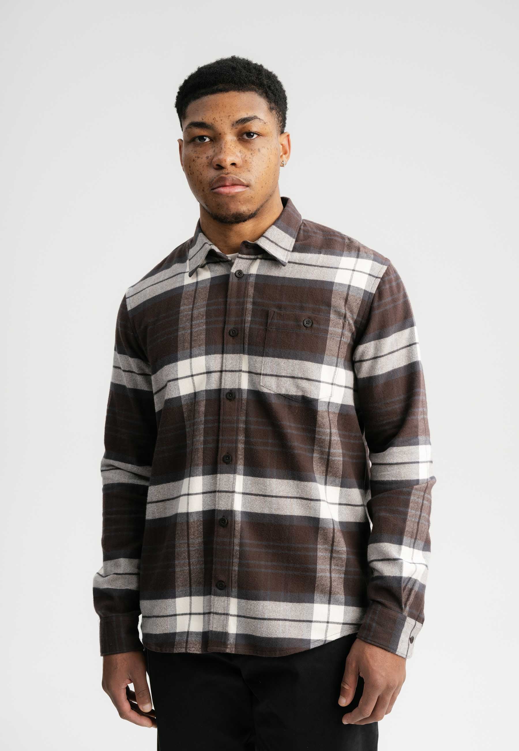 MELA Flannel Shirt Sahel Check Dark Brown 