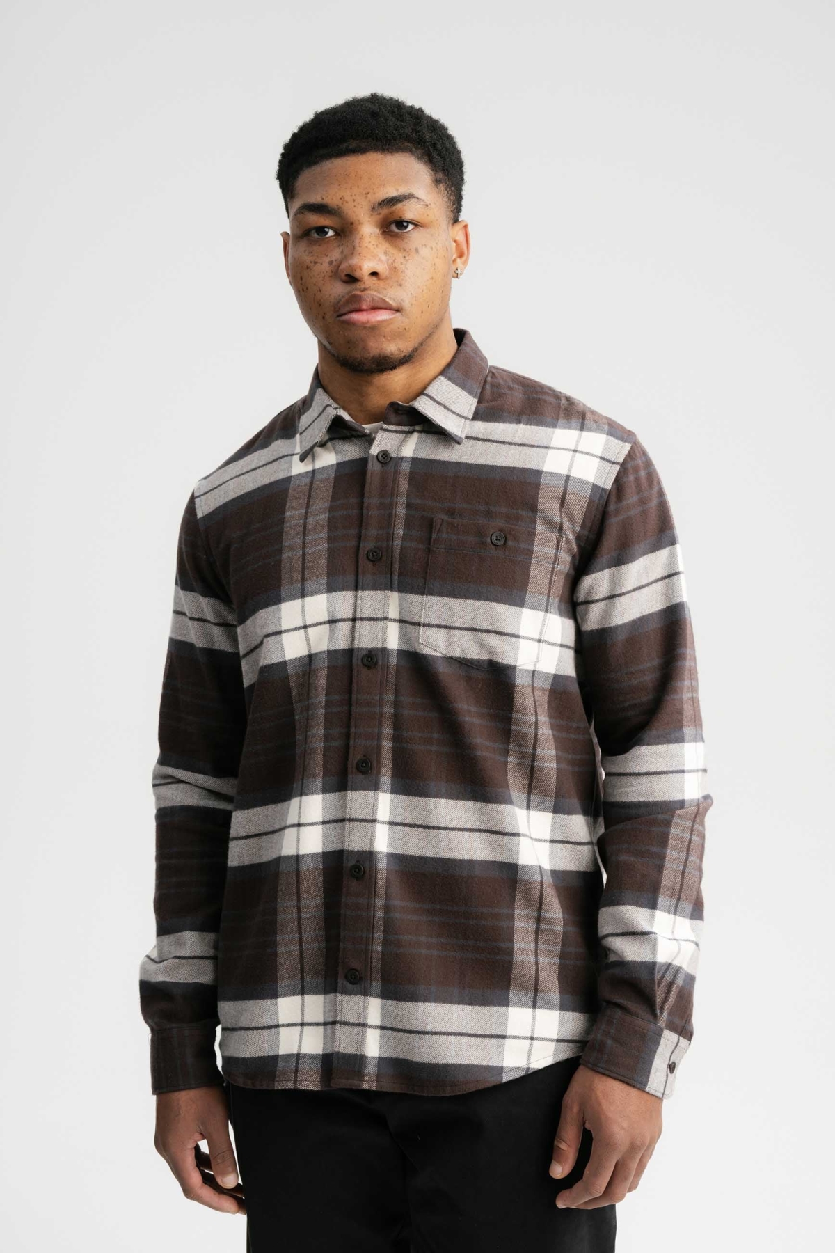 MELA Herren vegan Flanellhemd Sahel Check Dunkelbraun