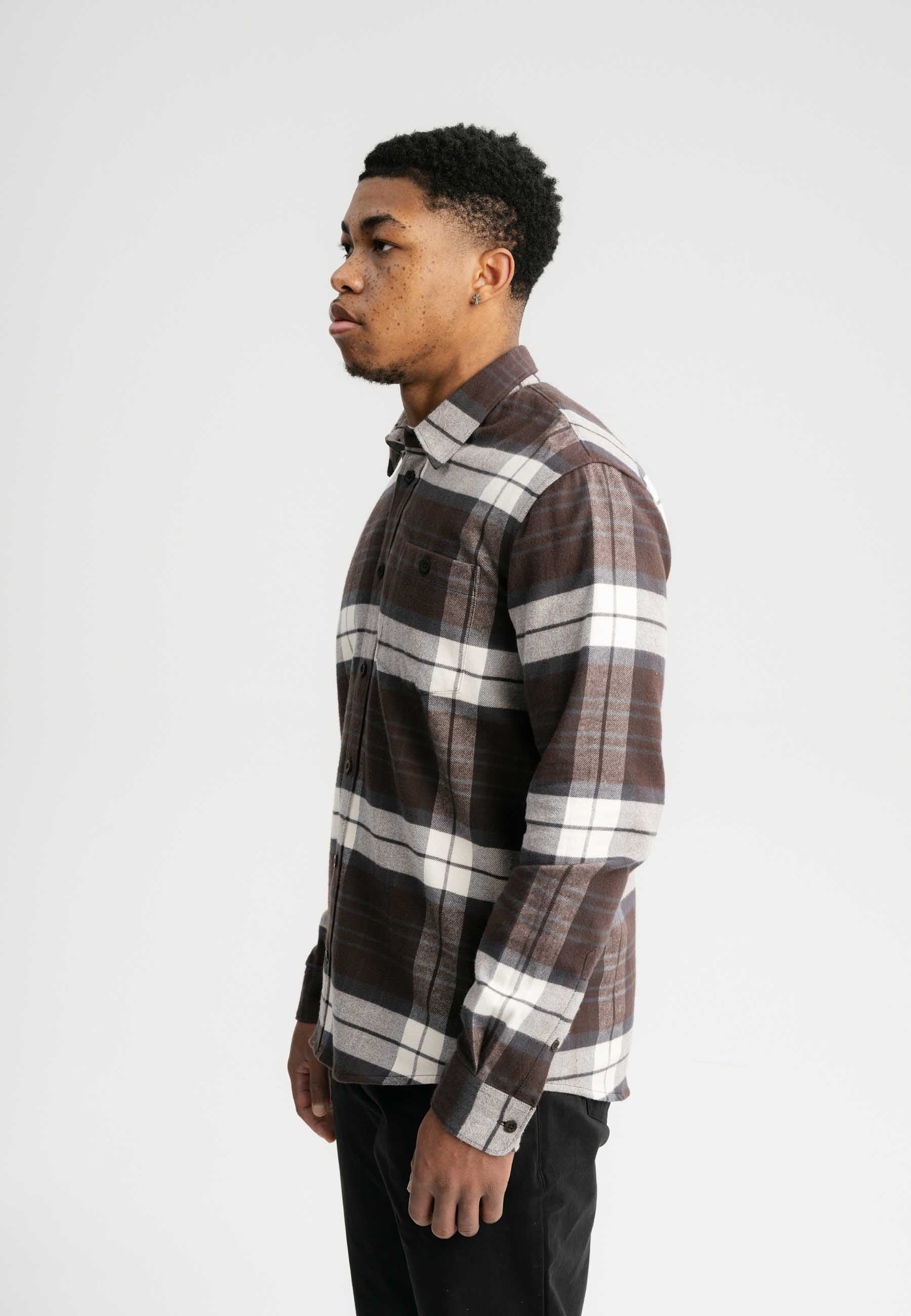 MELA Flannel Shirt Sahel Check Dark Brown 