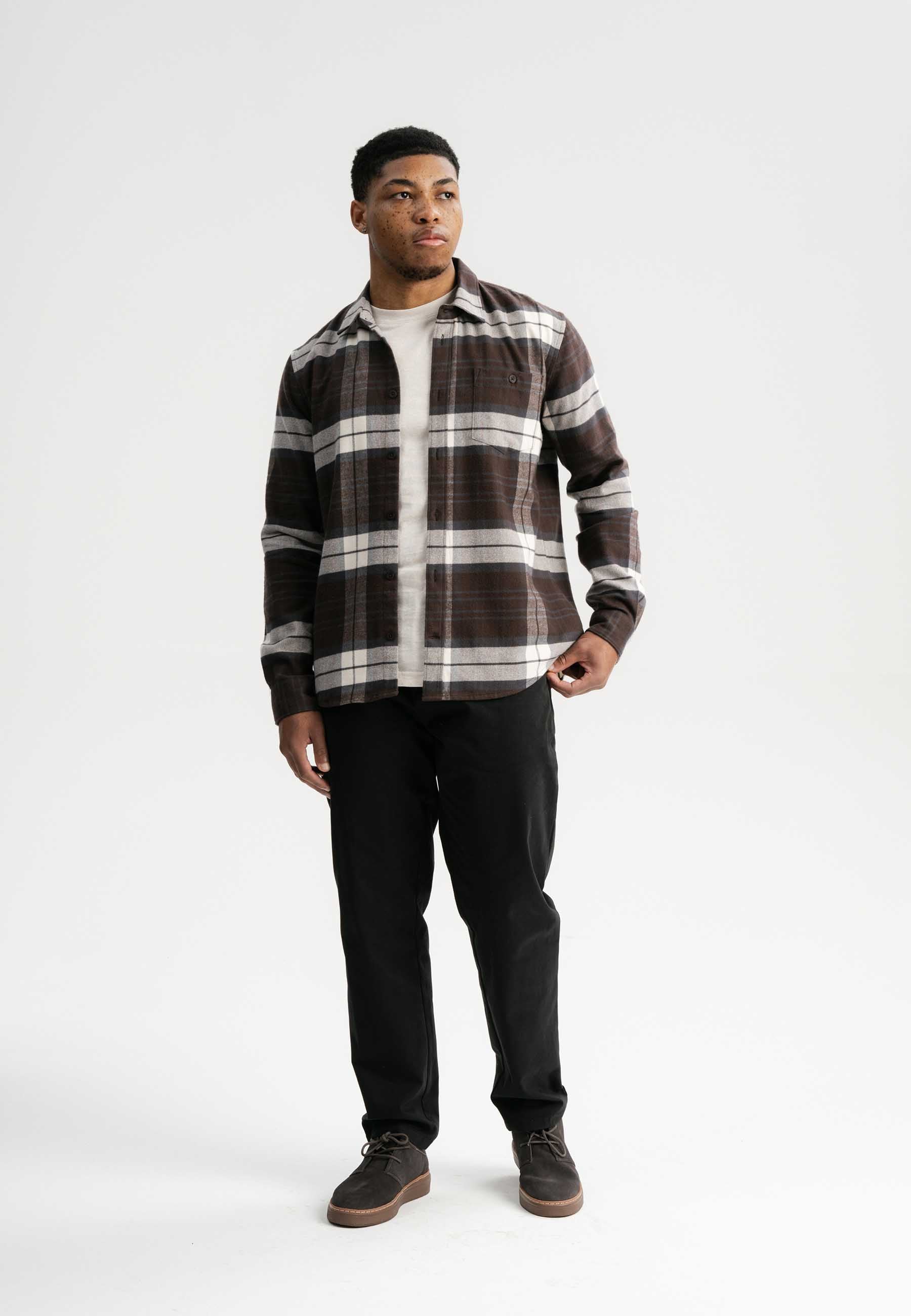 MELA Flannel Shirt Sahel Check Dark Brown 
