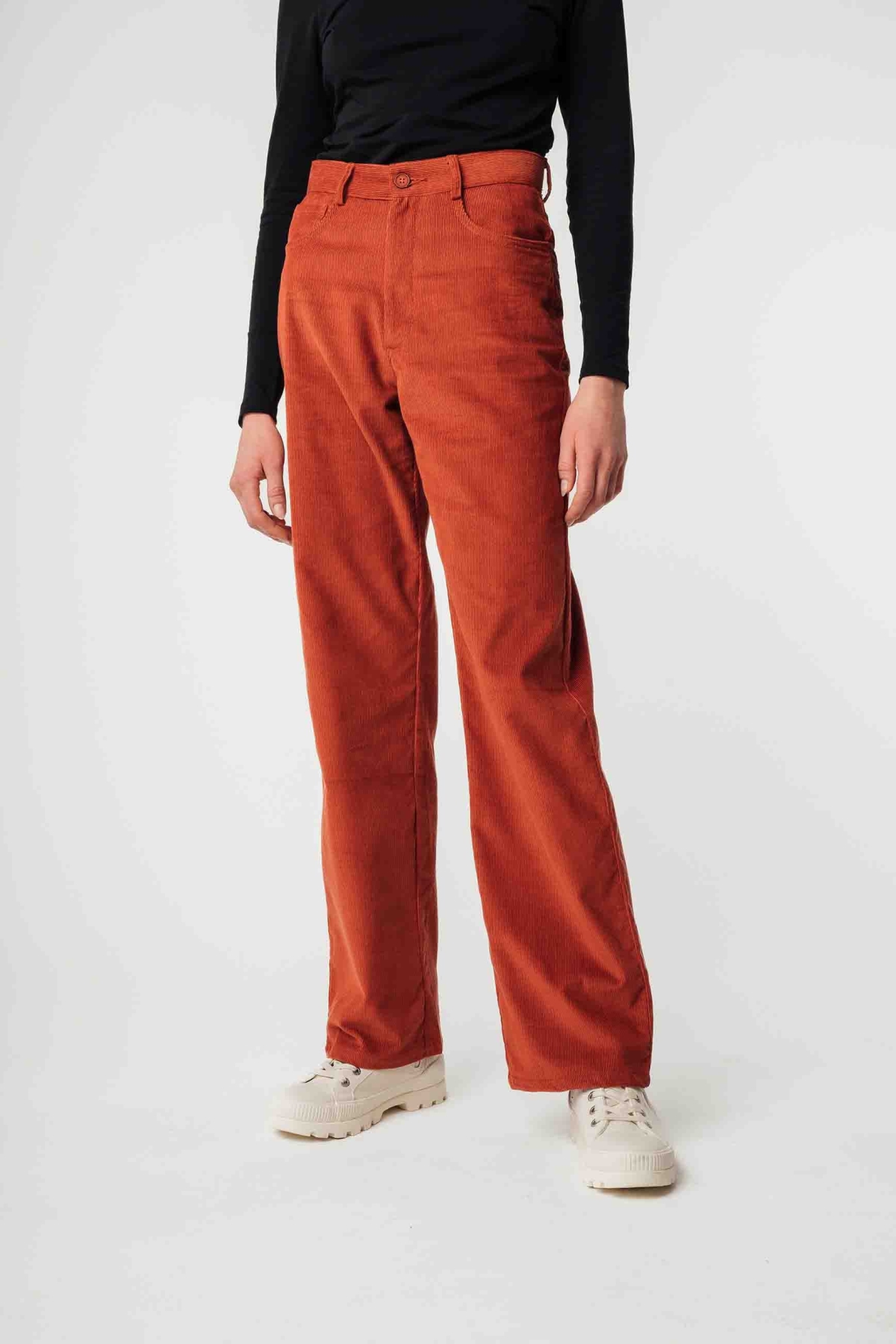 MELA Damen vegan Hose Weites Bein Kord Oorja Ziegelrot