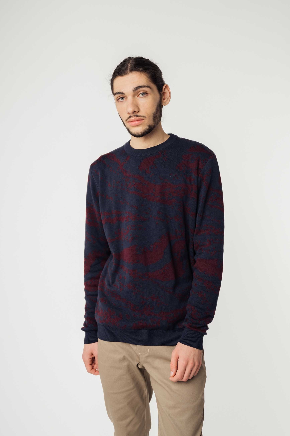 MELA Herren vegan Strickpullover Manav Navy / Rosine Muster