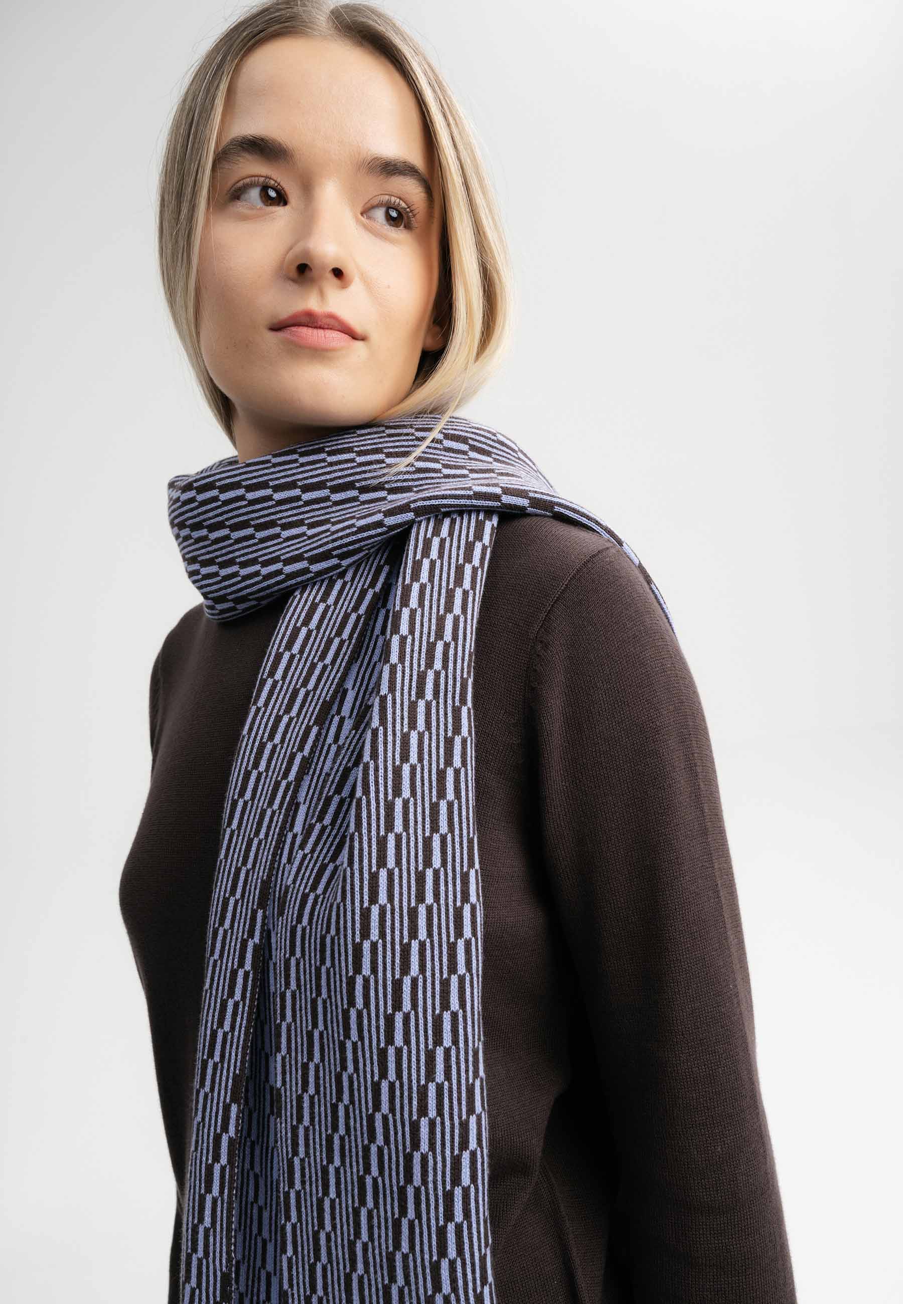 MELA men vegan Scarf Knit Asmee Dark Brown Lines
