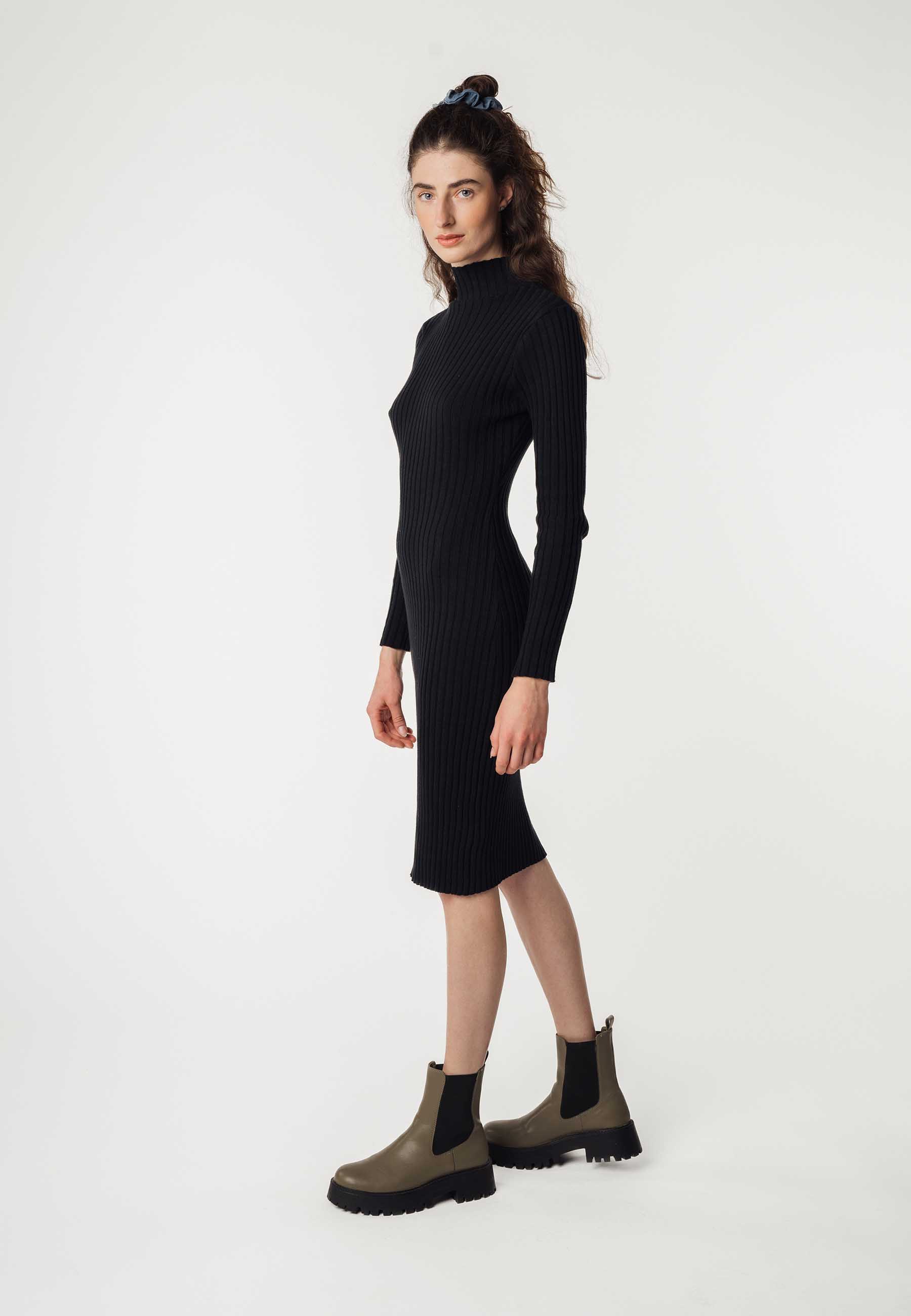 MELA womens vegan Dress Rib Knit Shivani Black
