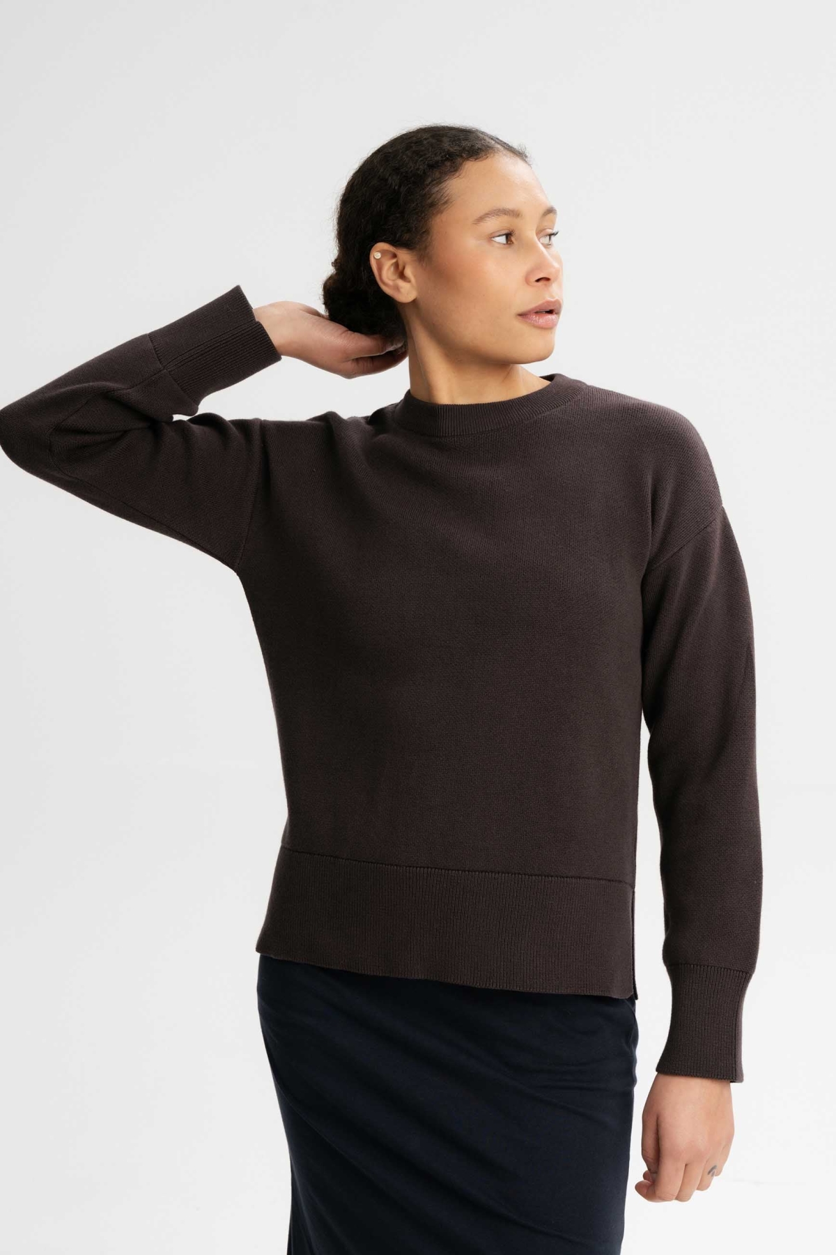 MELA Damen vegan Strickpullover Faiza Dunkelbraun