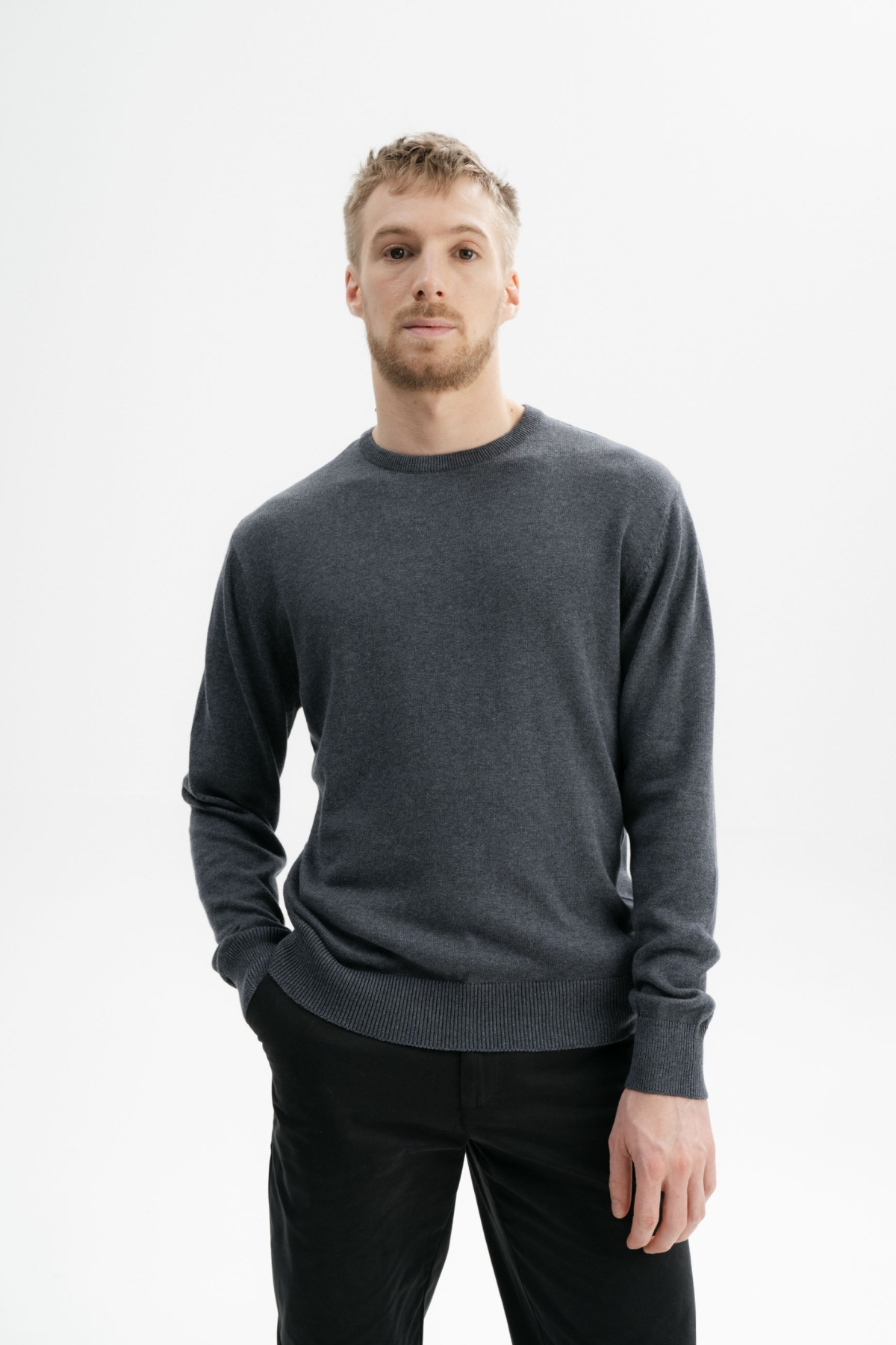MELA Herren vegan Feinstrickpullover Himal Anthrazit nge Dunkelgrau