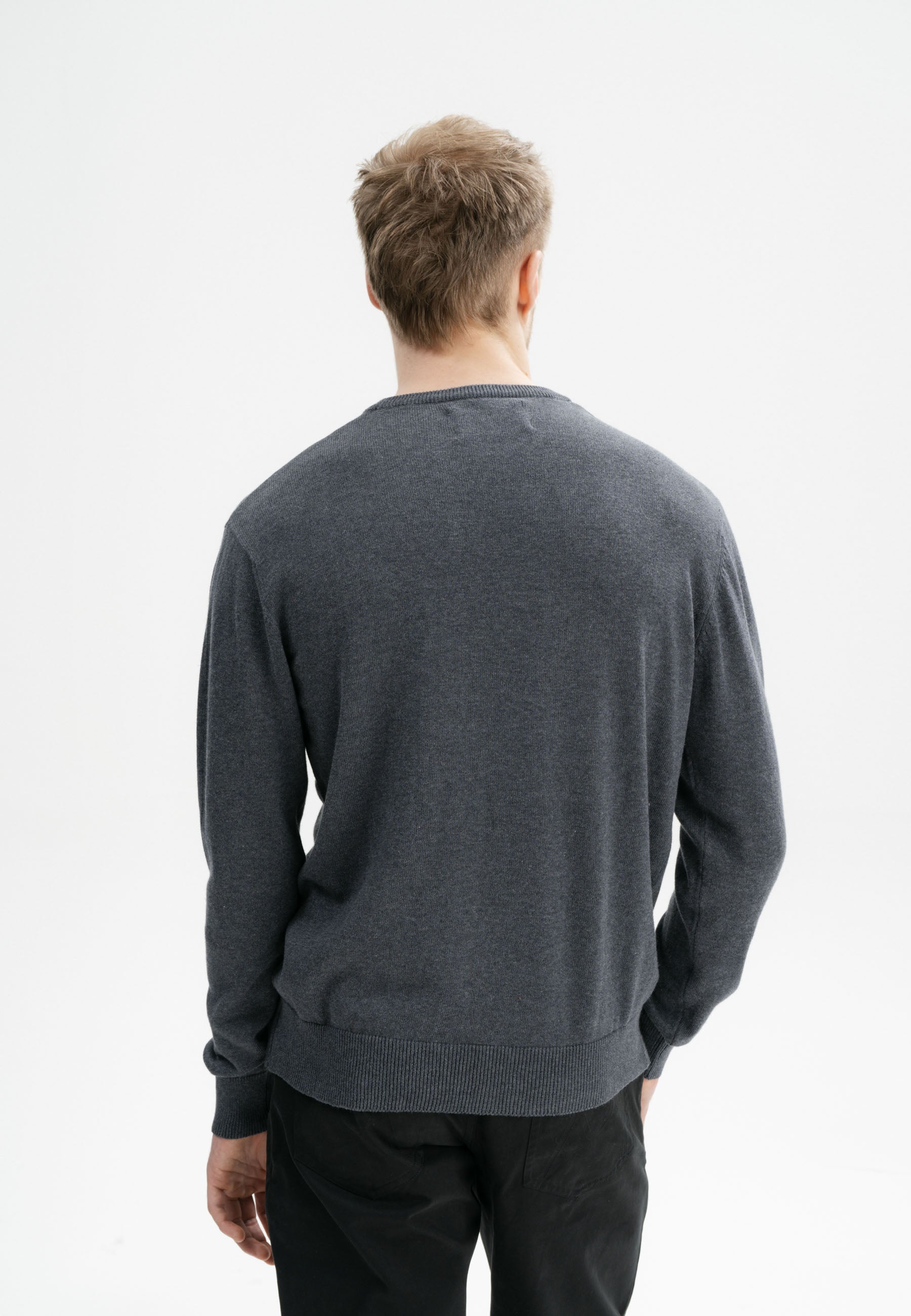 MELA men vegan Fine Knit Sweater Himal Anthracite Melange Dark Grey