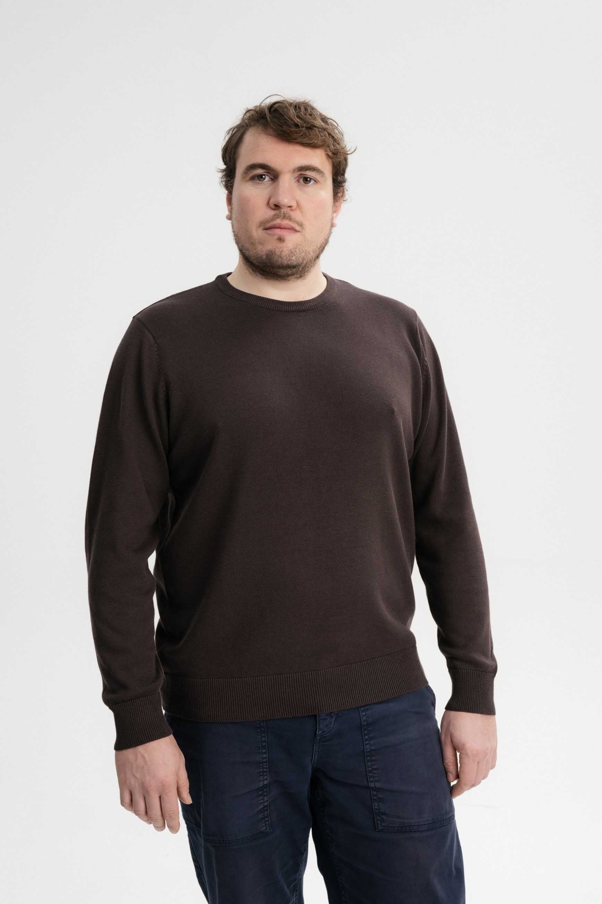 MELA Herren vegan Feinstrick Pullover Himal Dunkelbraun