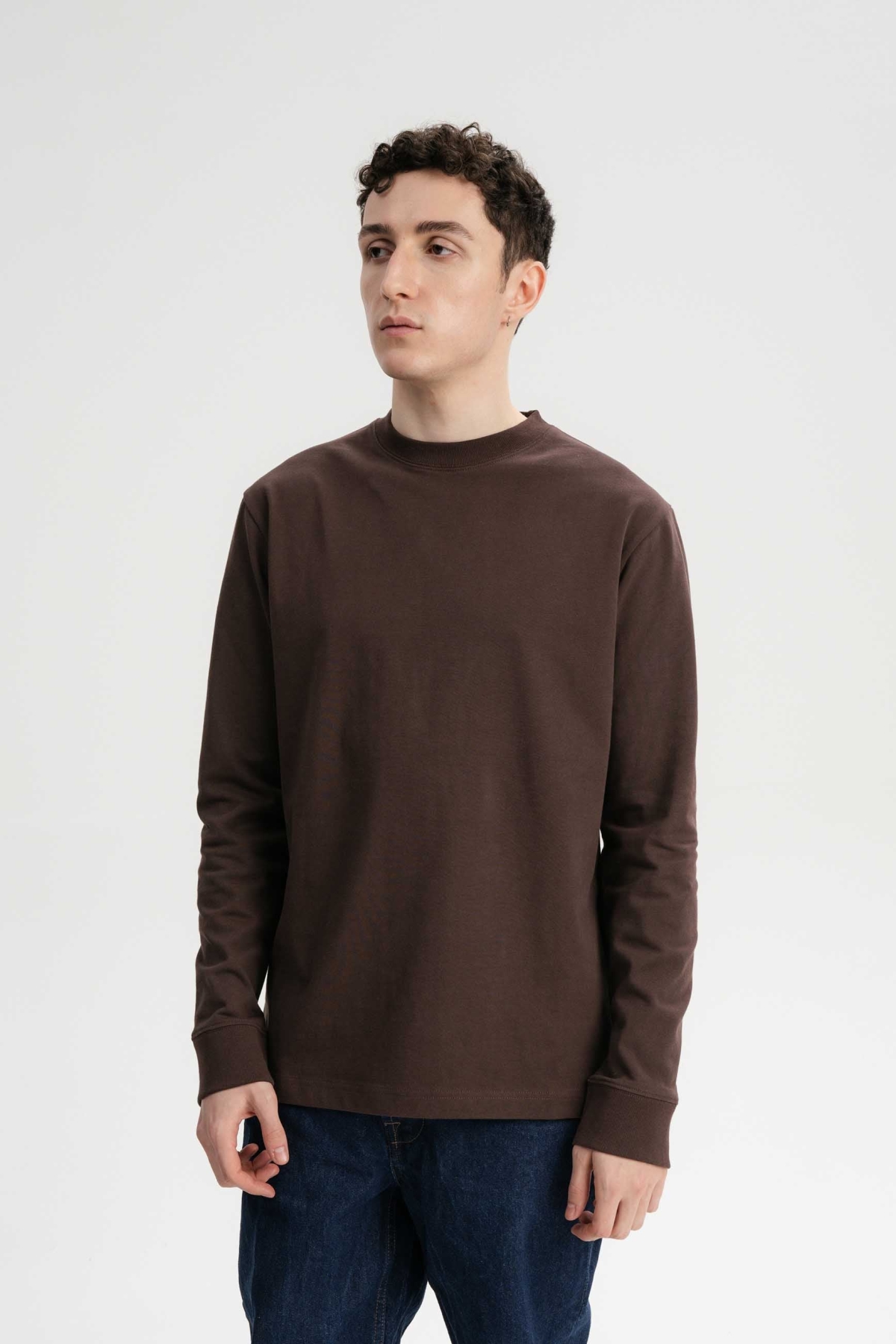 MELA men vegan Shirt Long-Sleeved Tejas Dark Brown