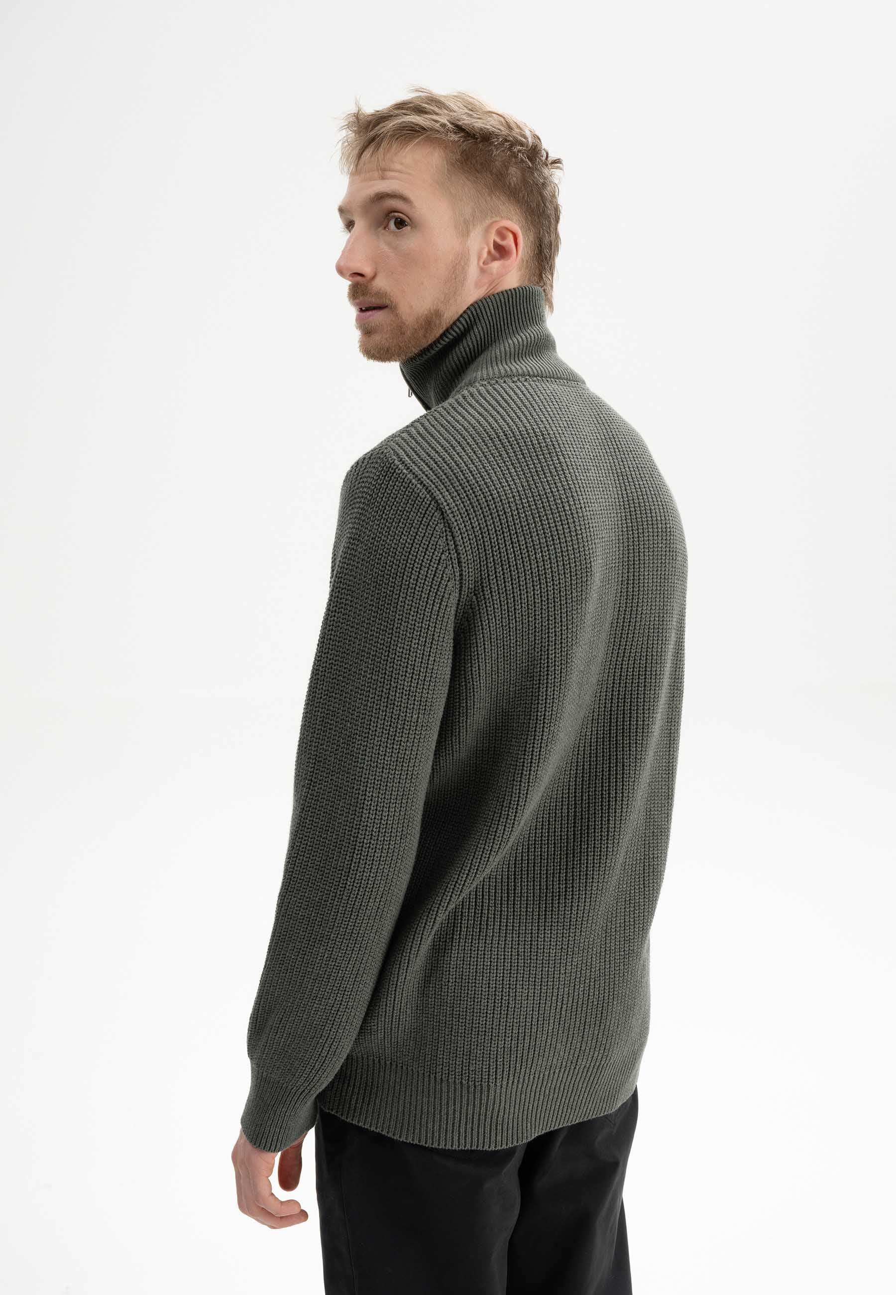96355 - Herren vegan Strickpullover Gerippt Udai GrÃ¼n Melange