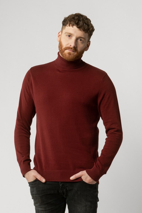 MELA Herren vegan Feinstrickpullover Rollkragen Kanja Burgundy Rot