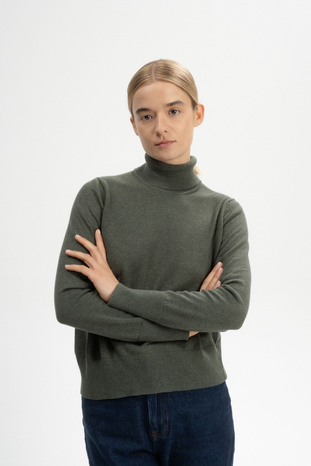 MELA Damen vegan Feinstrickpullover Mit Rollkragen Mayura GrÃ¼n nge
