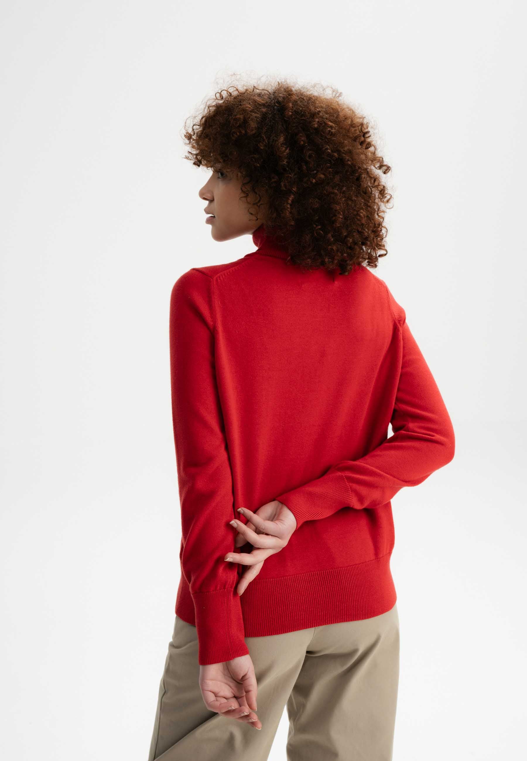 MELA womens vegan Fine Knit Sweater Turtleneck Mayura Pomegranate Red