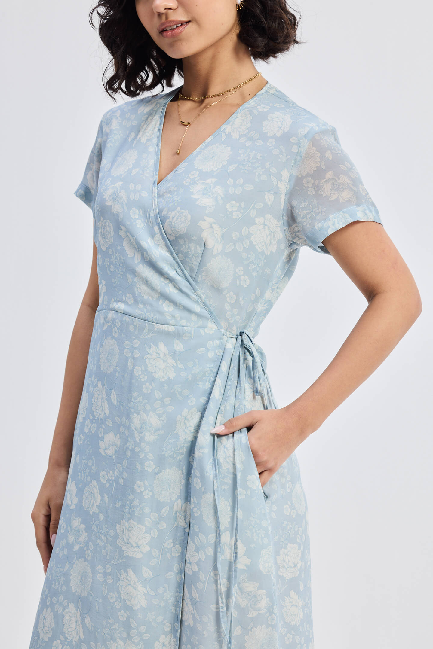 cassini dress in blue elliatt MIRELLA SHORT SLEEVE WRAP DRESS CORNFLOWER main image 1
