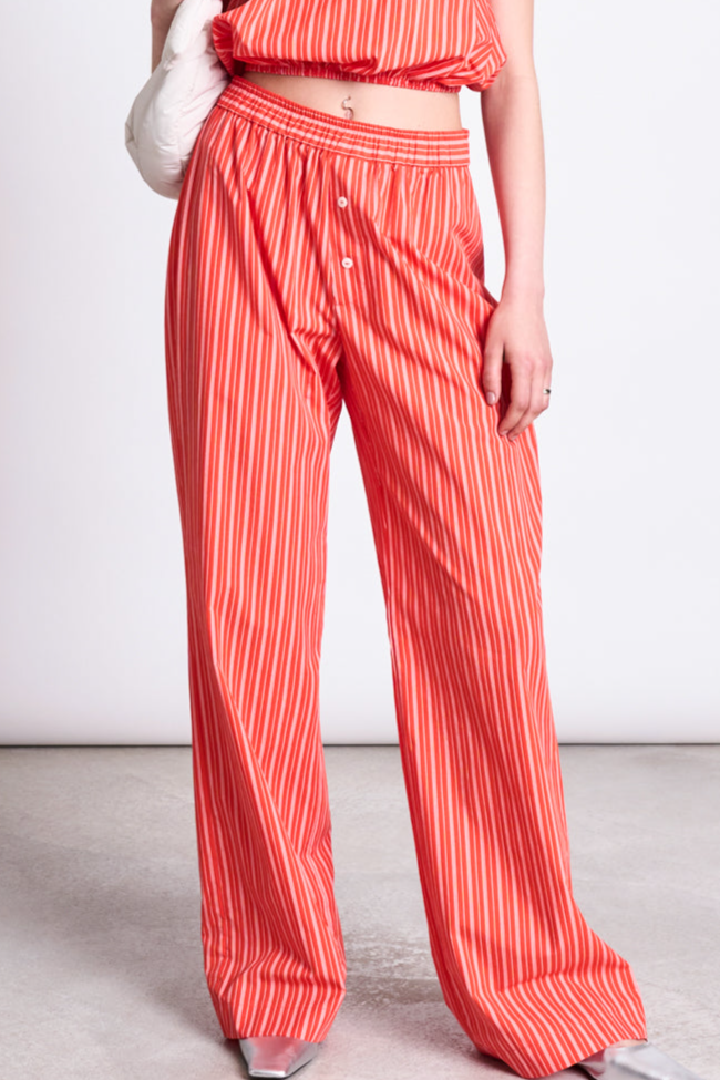 96621 - JAN N JUNE Damen vegan Hose Soby Kirsche Rot WeiÃŸ Gestreift