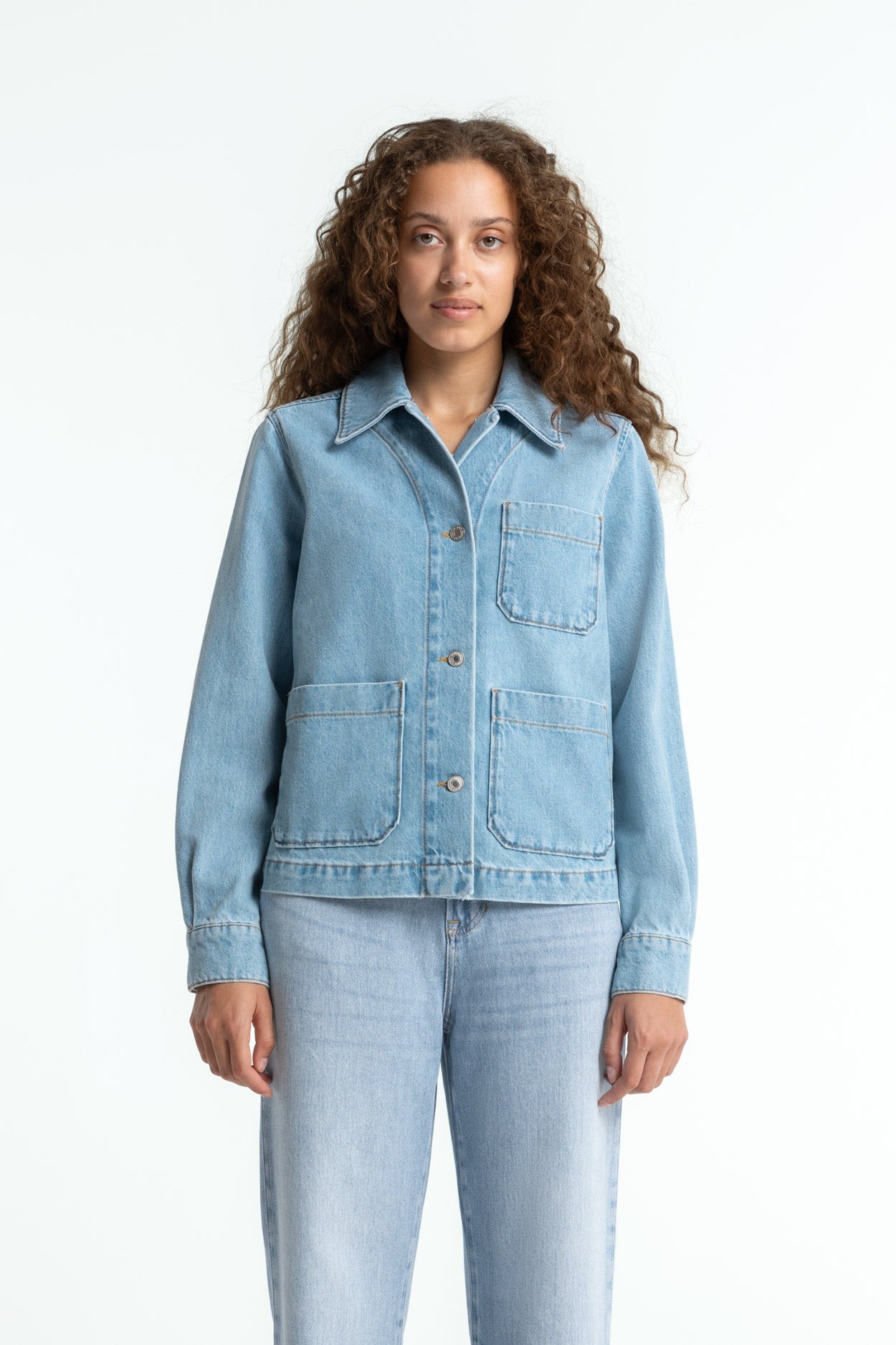 Kings of Indigo Damen vegan Jacke Denim Navarre Reef Super Light Washed Blau