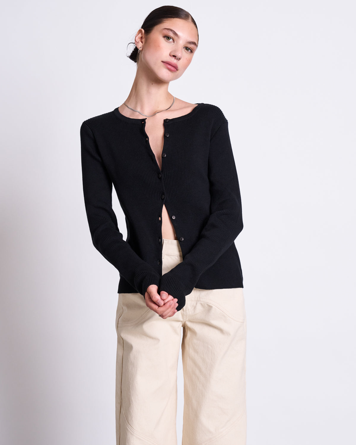 JAN 'N JUNE womens vegan Cardigan Crewneck Glimt Black